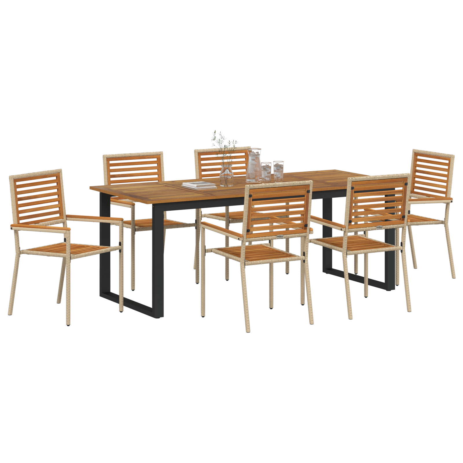 vidaXL 7-delige tuindiner set Beige Poly Rattan Acacia