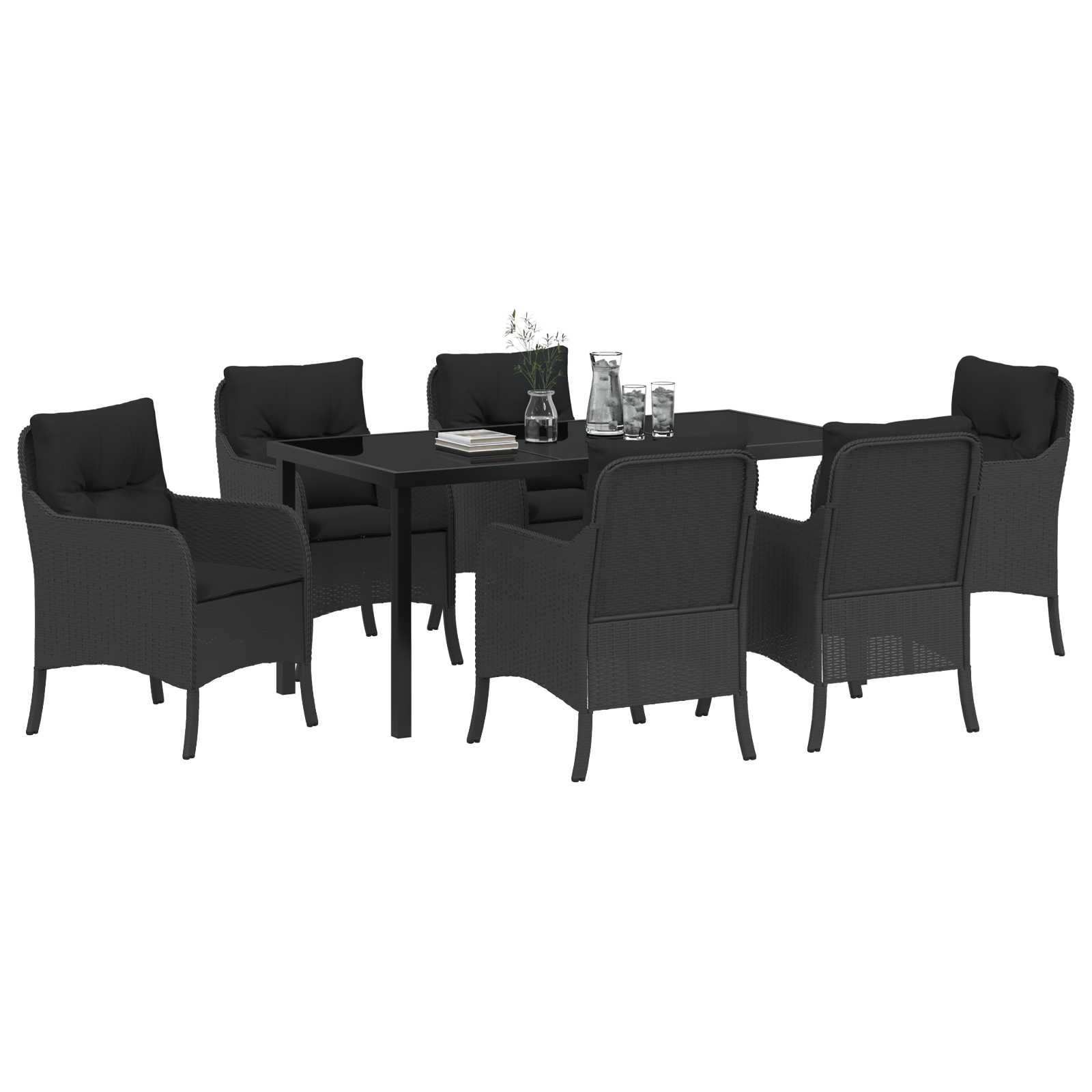 vidaXL 7-delige tuinset met kussens zwart poly rattan