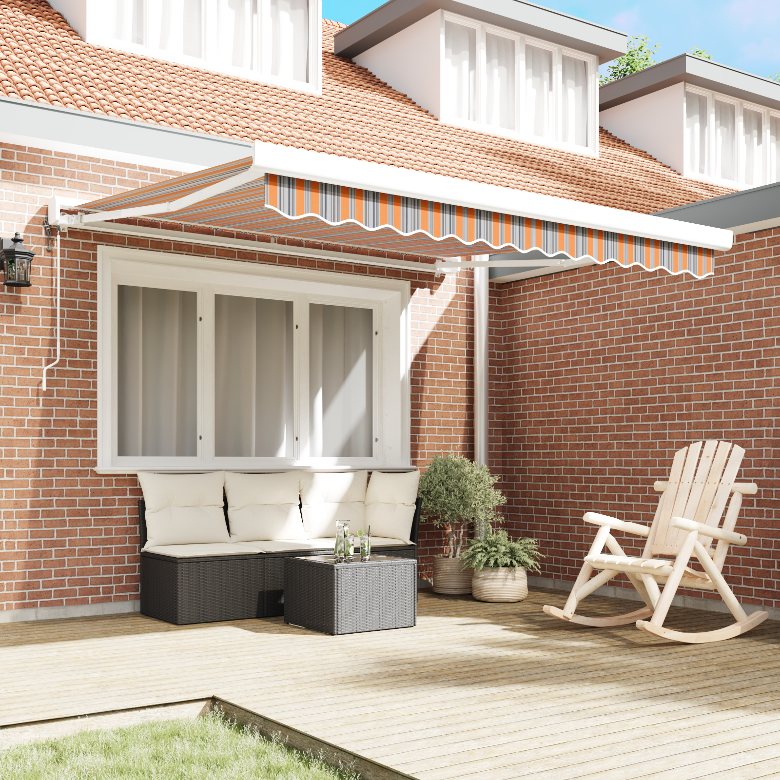 vidaXL Automatische Inklapbare Luifel Multicolor Streep 300x250 cm