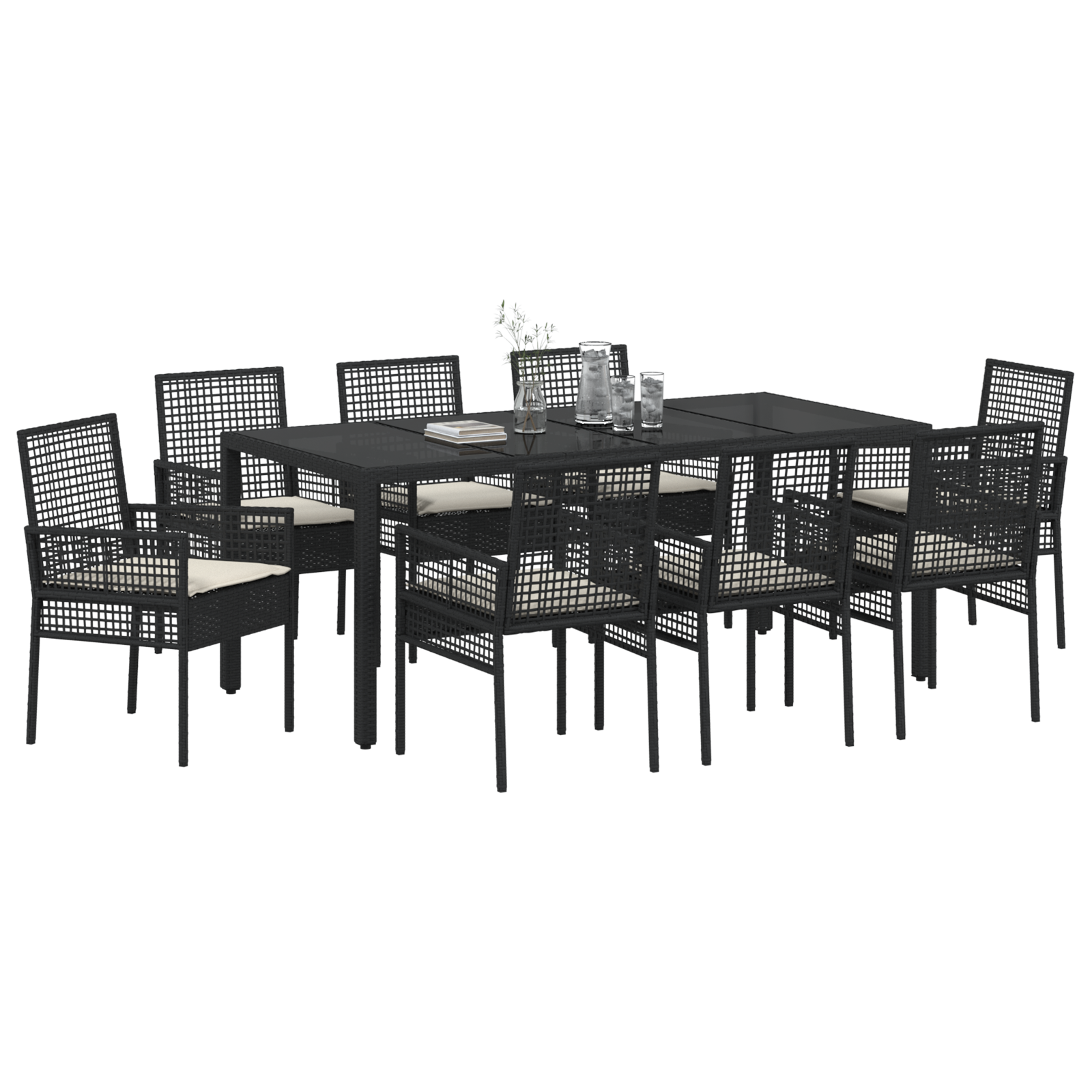vidaXL 9-delige Tuinset Zwart Poly Rattan