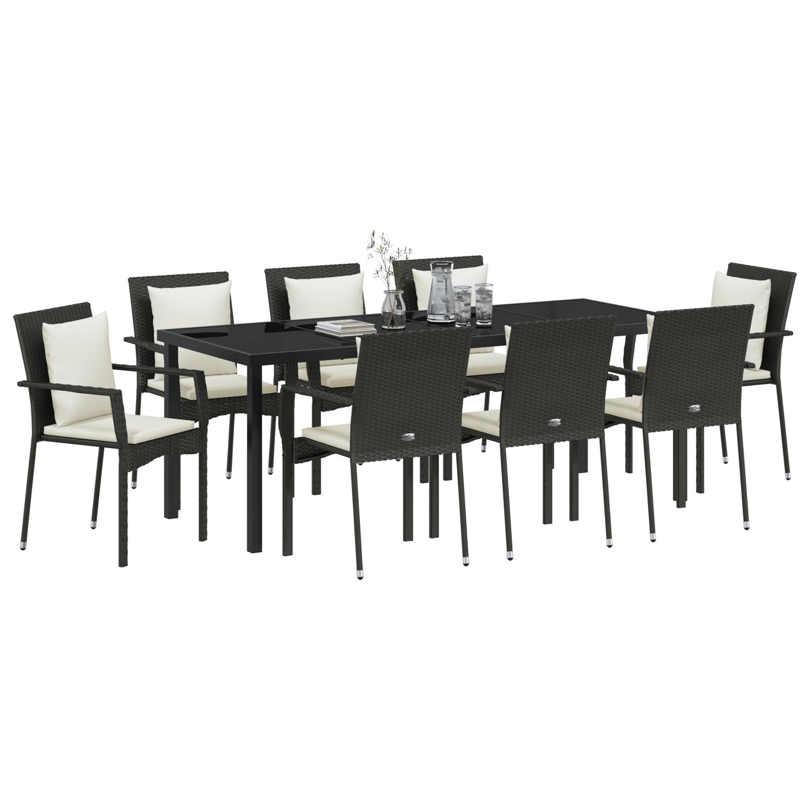 vidaXL 9-delige Tuinset met Kussens Zwart Poly Rattan