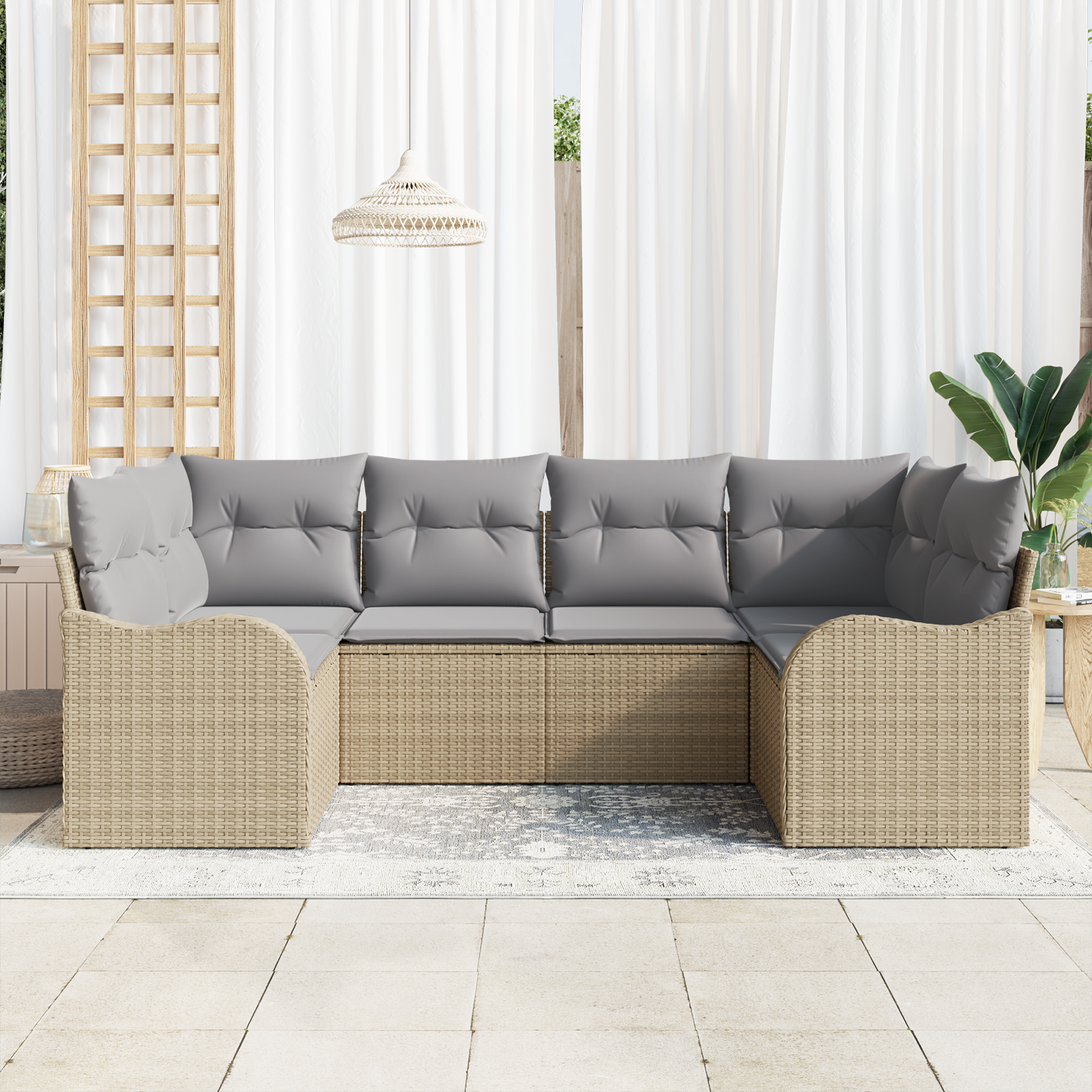 vidaXL 6-delige ligbedset met kussens Beige Poly Rattan