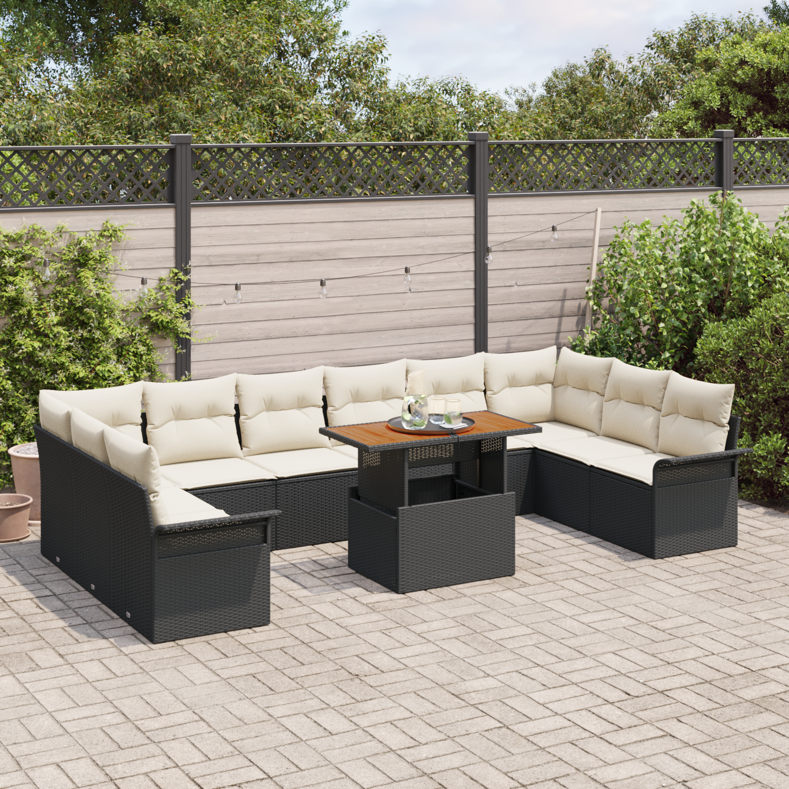 vidaXL 11-delige Tuinset met kussens poly rattan acaciahout zwart