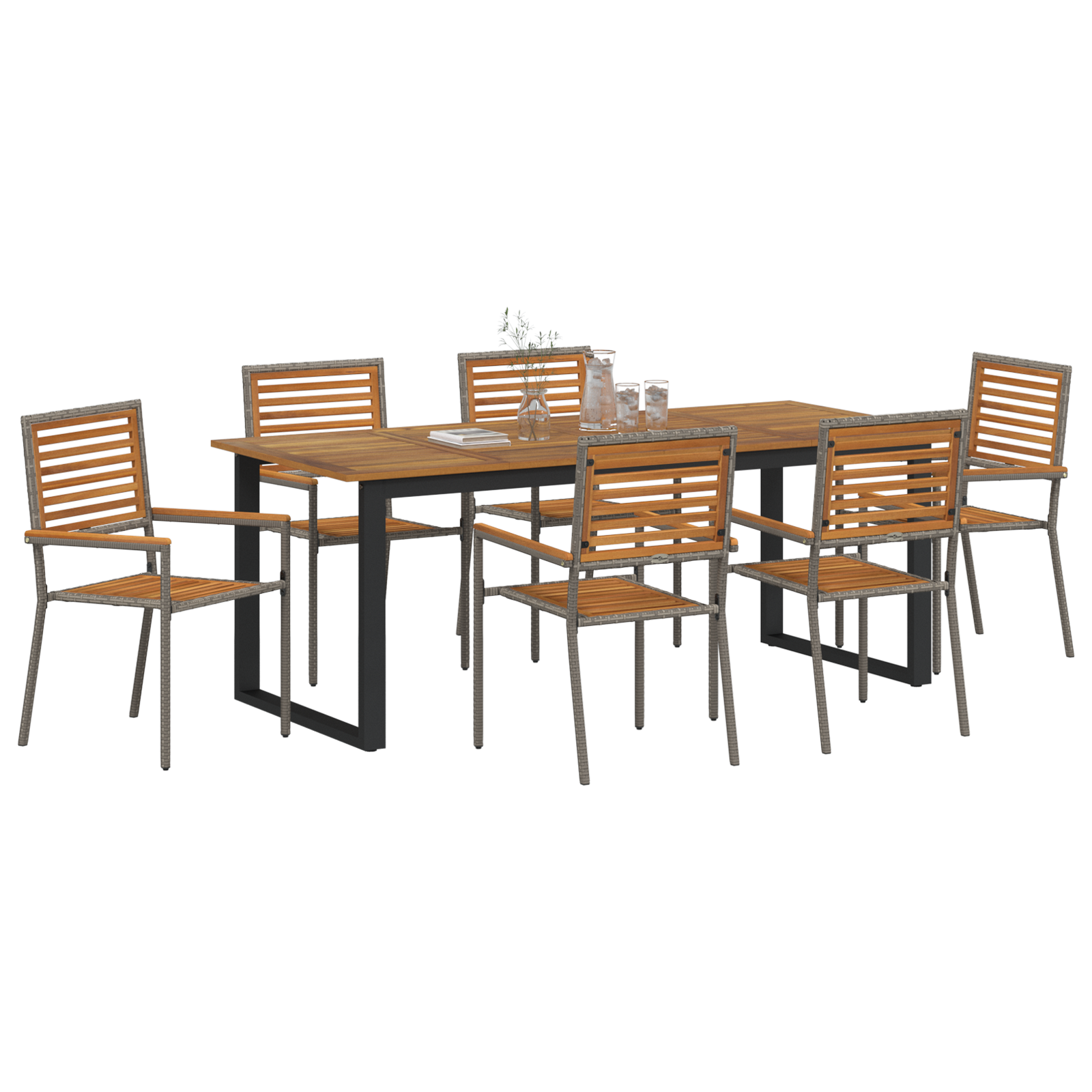 vidaXL 7 Delige Tuinset Grijs Poly Rattan Acacia