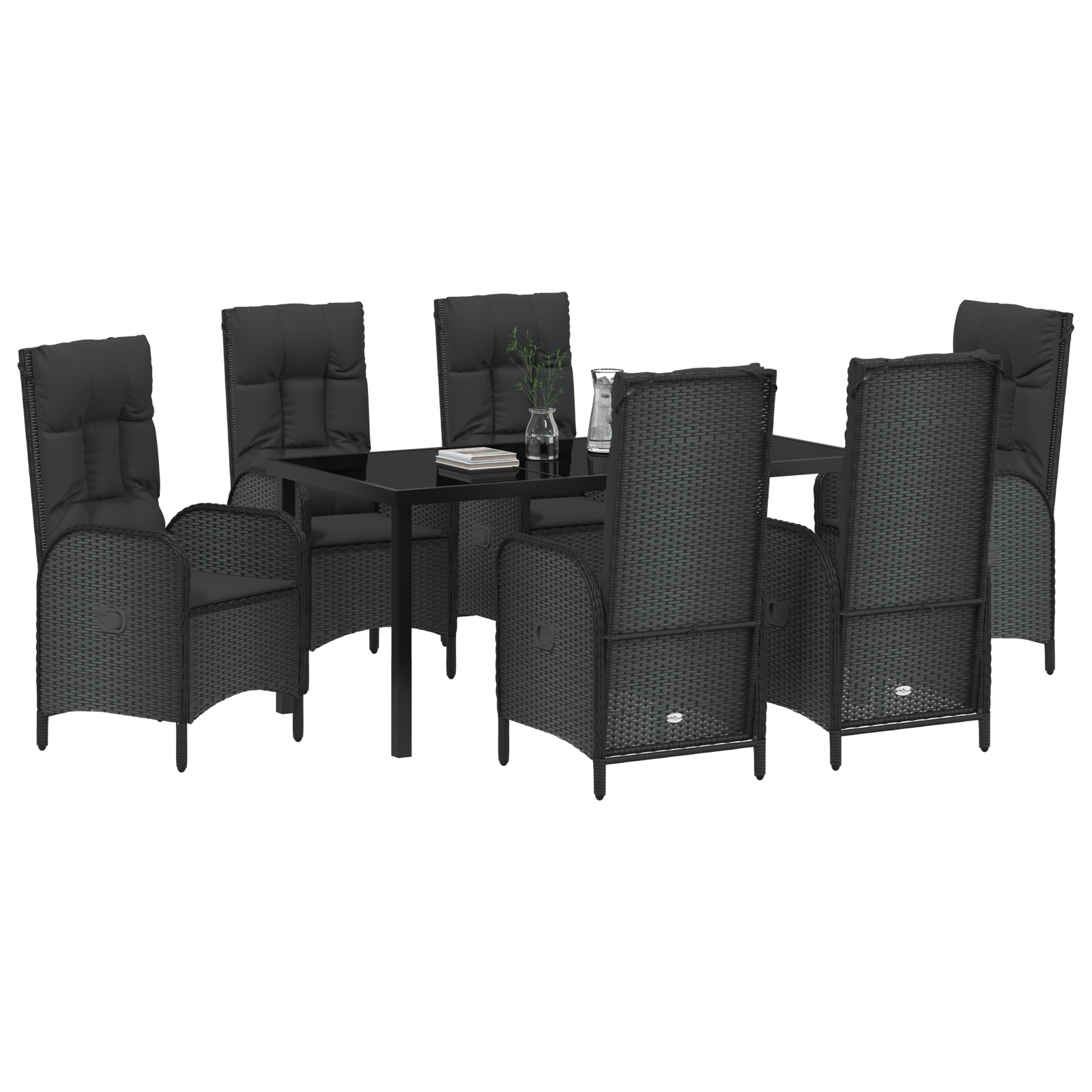 vidaXL 7-delige Tuin Eetset Zwart Poly Rattan