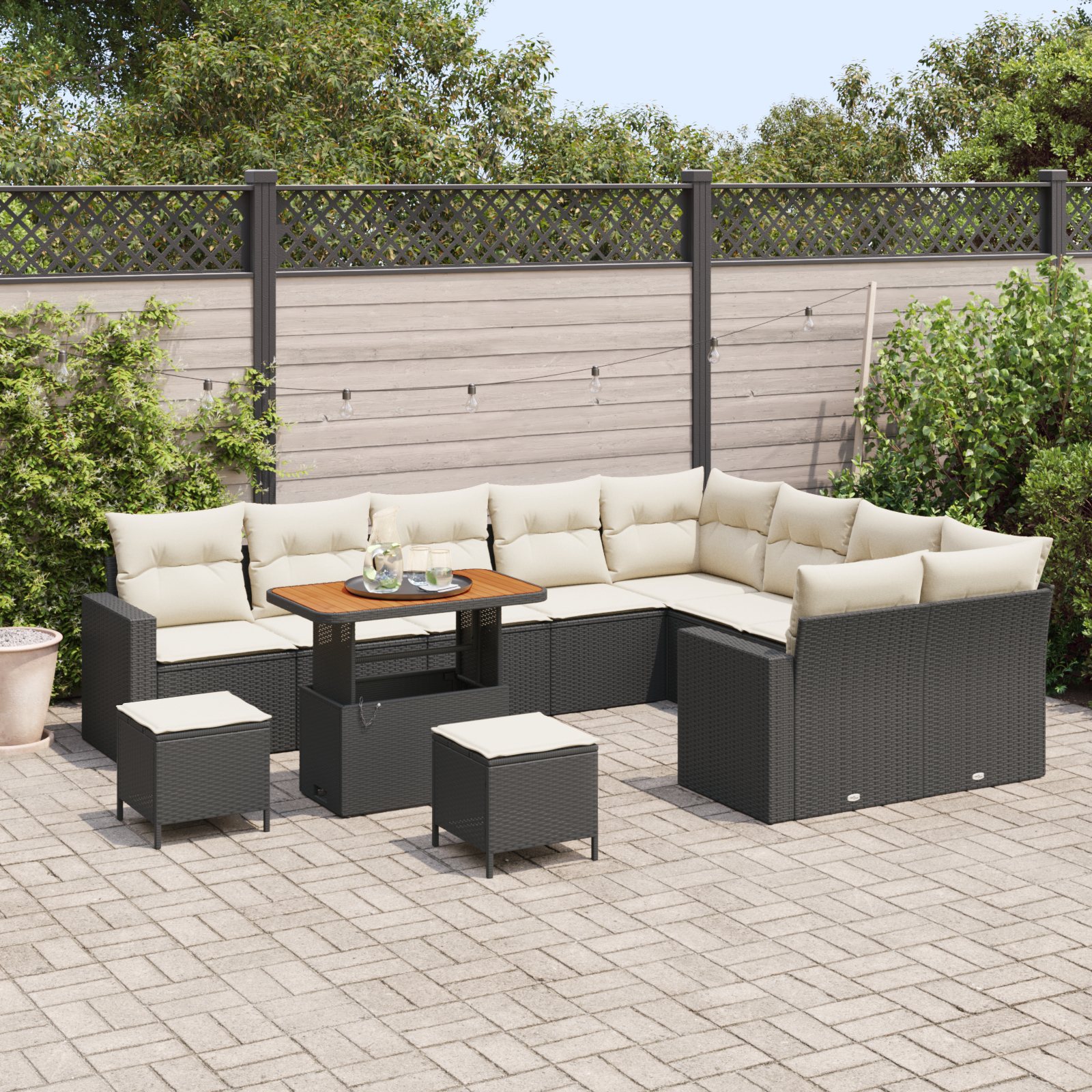 vidaXL 12-delige Tuinbankenset met kussens poly rattan acacia zwart