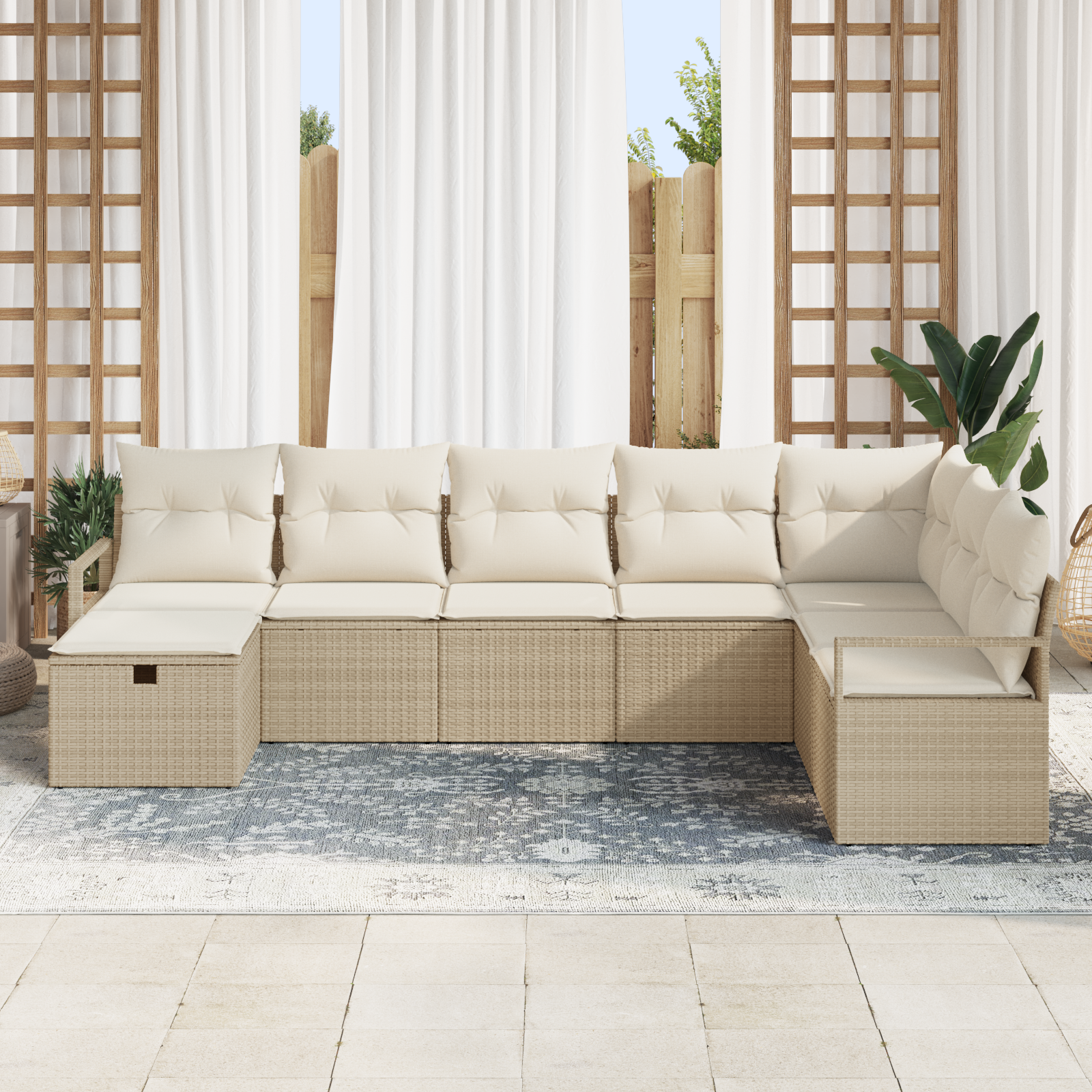 vidaXL 8-delige tuinsofa set met kussens in beige poly riet
