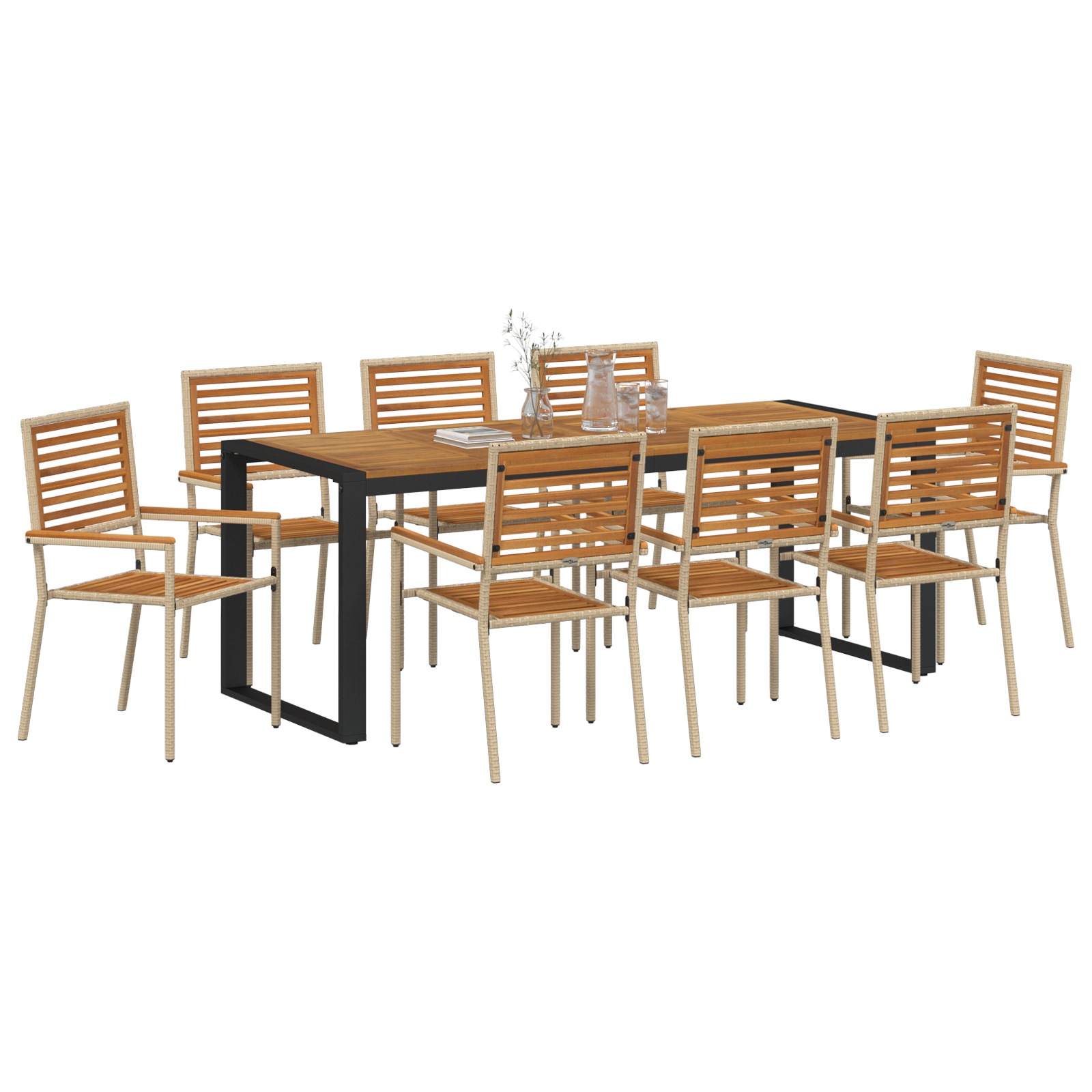 vidaXL 9-delige tuinset Beige Poly Rattan Acacia