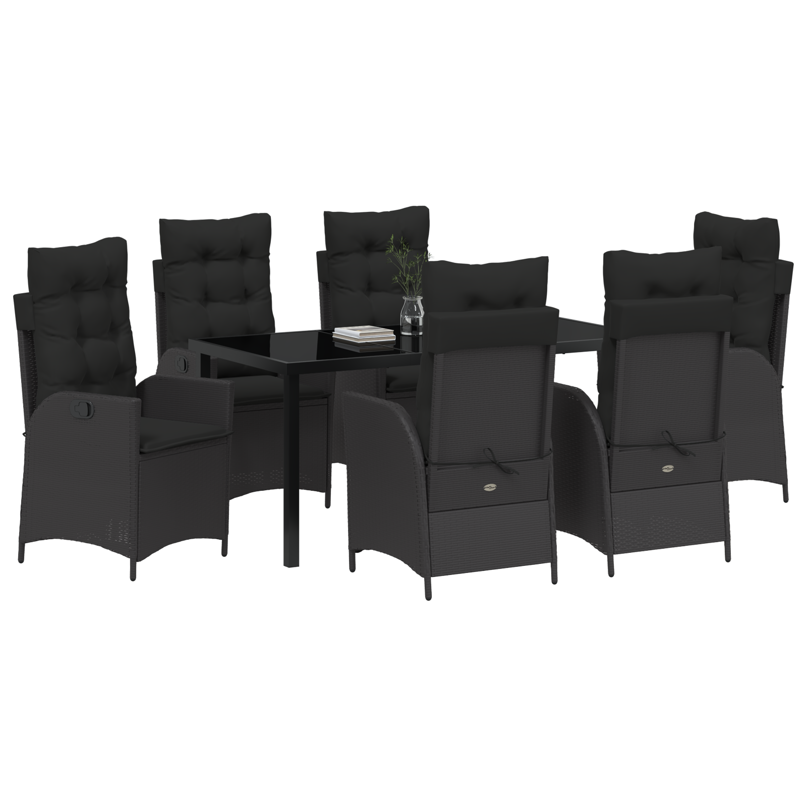 vidaXL 7-delige tuinset met kussens - zwart poly rattan