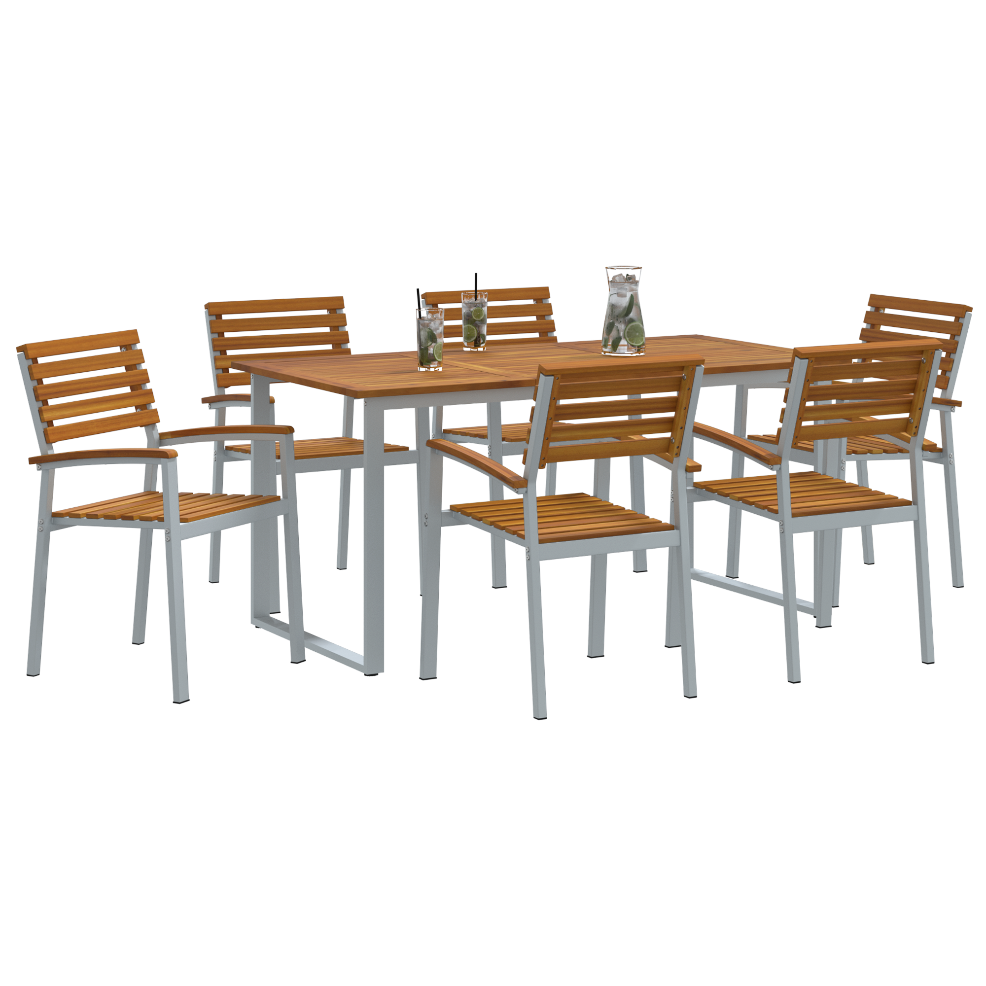 vidaXL 7-delige Tuin Eettafel Set Massief Acacia Hout en Metaal