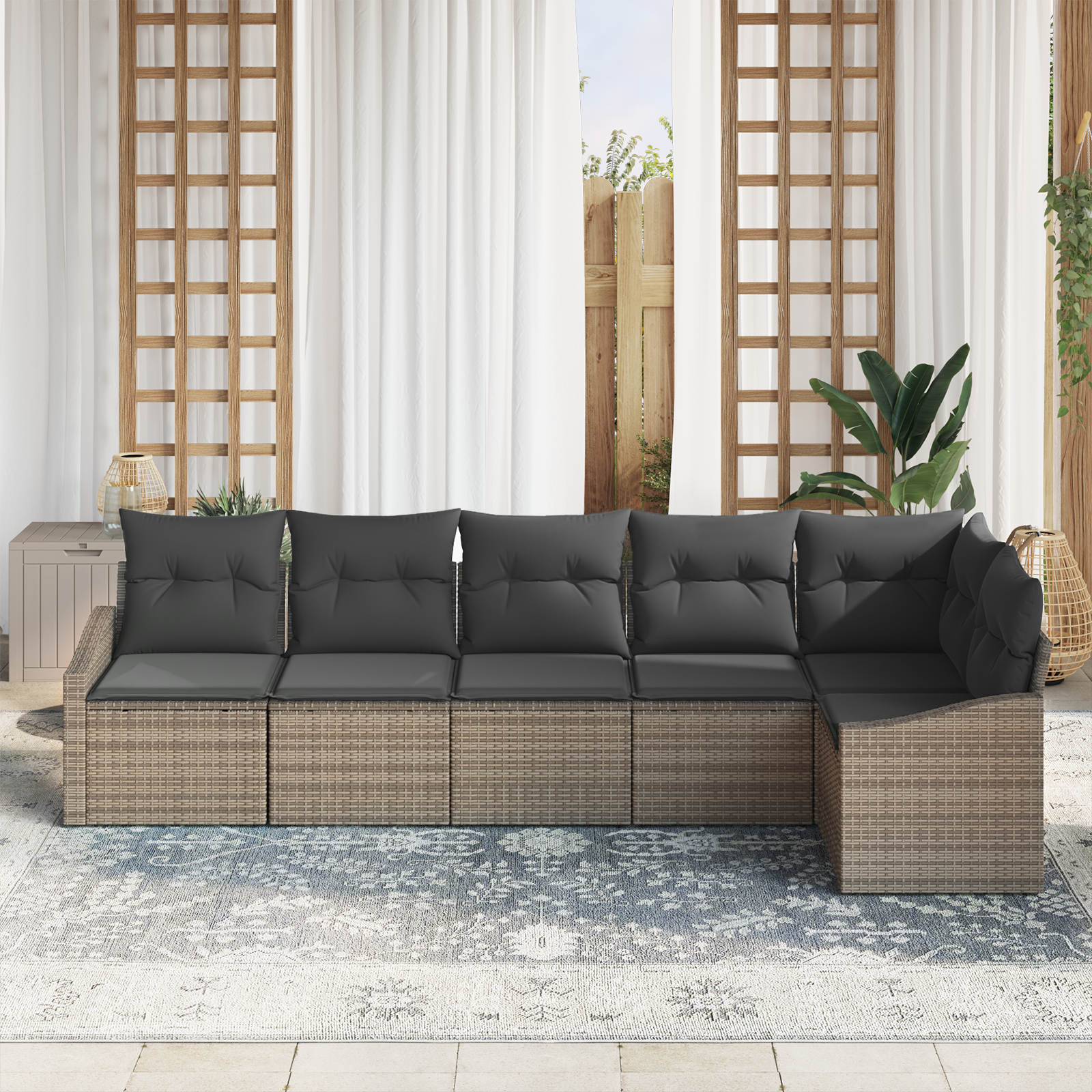 vidaXL 6-delige Tuinset met kussens poly rattan grijs