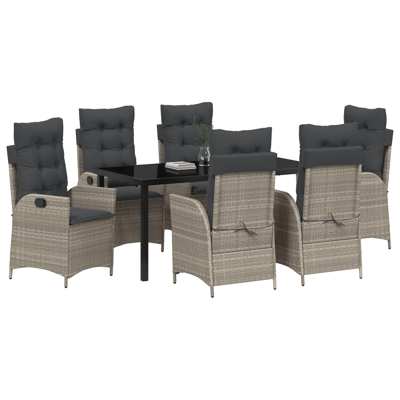 vidaXL 7-delige tuinset met kussens in lichtgrijs poly rattan
