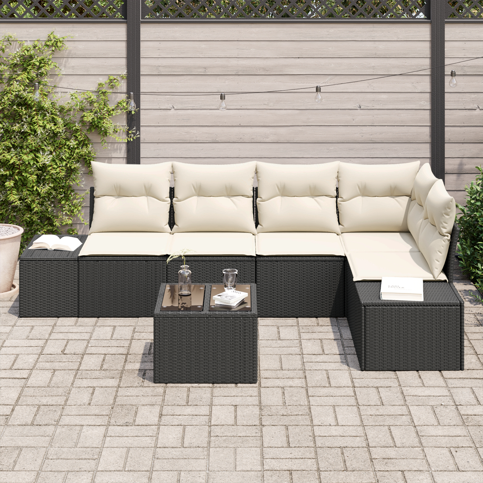 vidaXL 5-delige Tuinbankenset met kussens poly rattan bruin