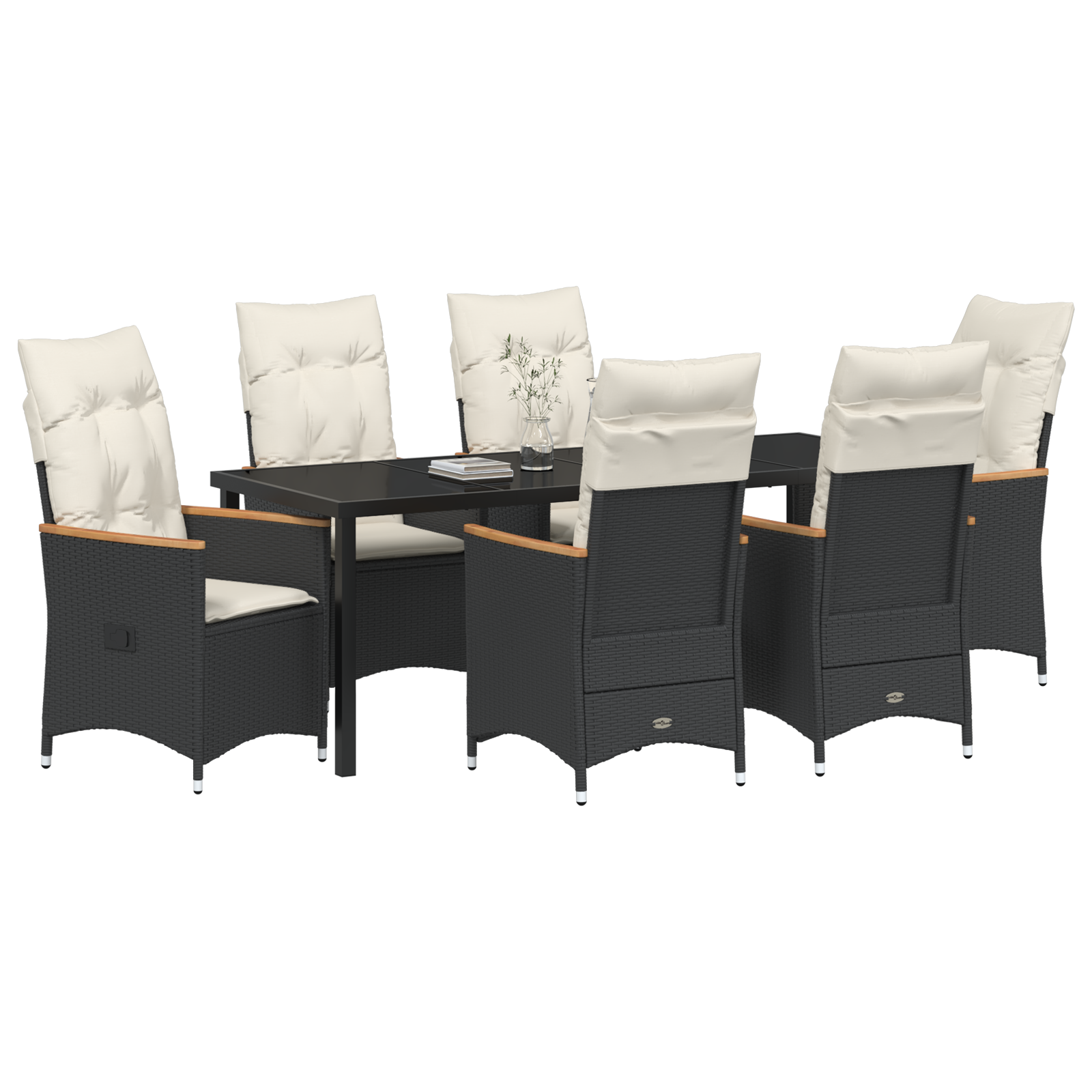 vidaXL 7-delige tuinset met kussens van zwart poly rattan
