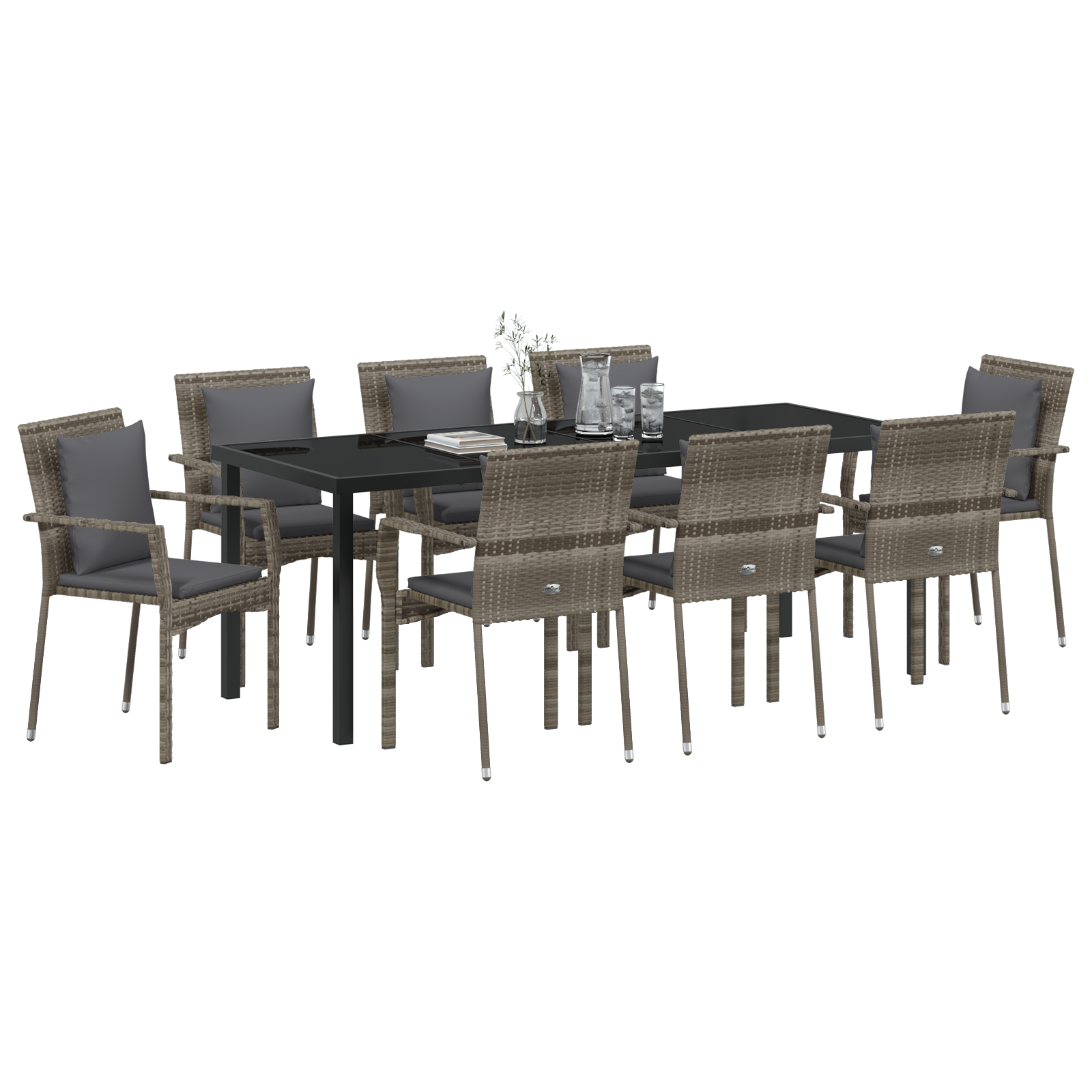 vidaXL 9-delige tuinset met kussens - Grijs poly rattan