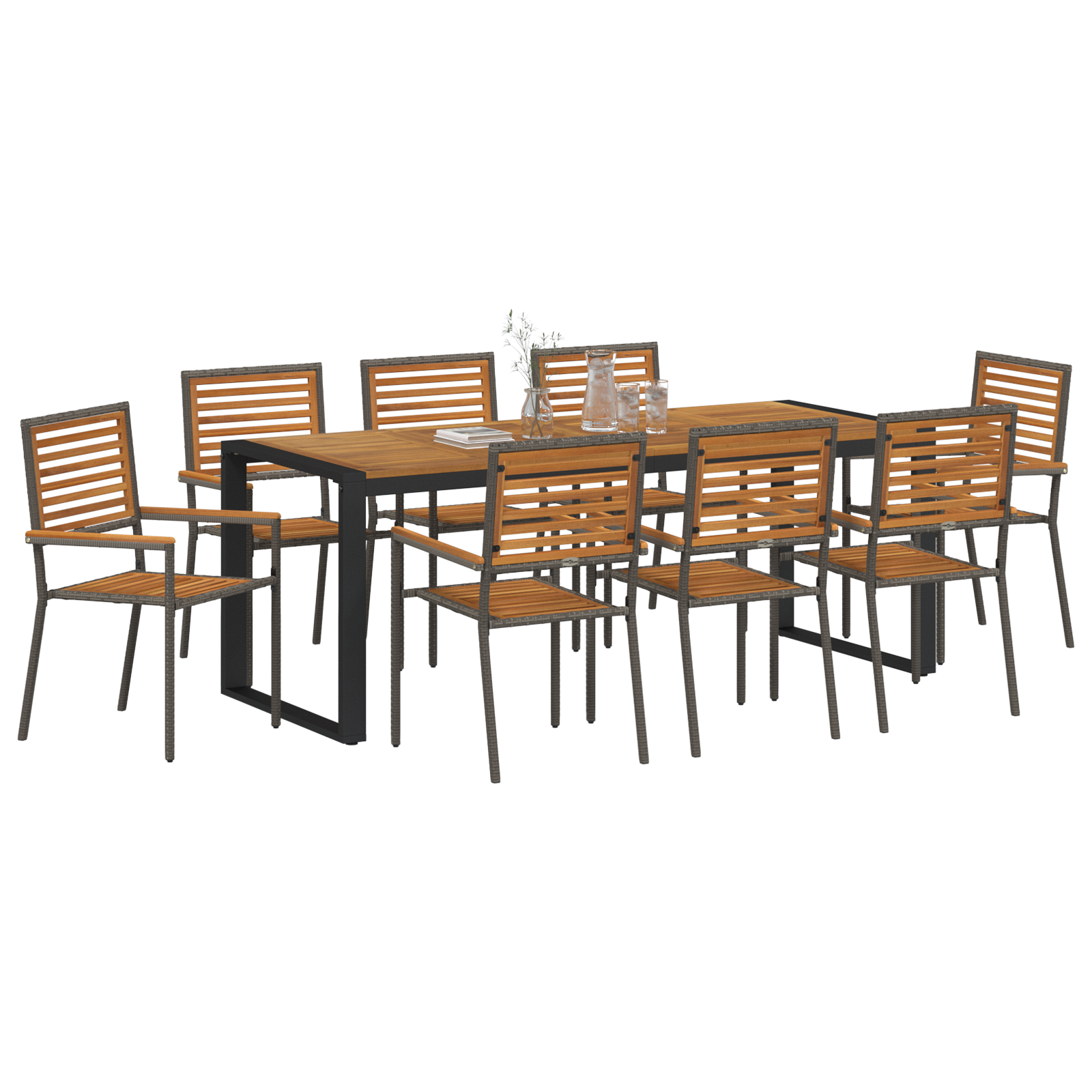 vidaXL 9-delige Tuin Eetset Grijs Poly Rattan Acacia