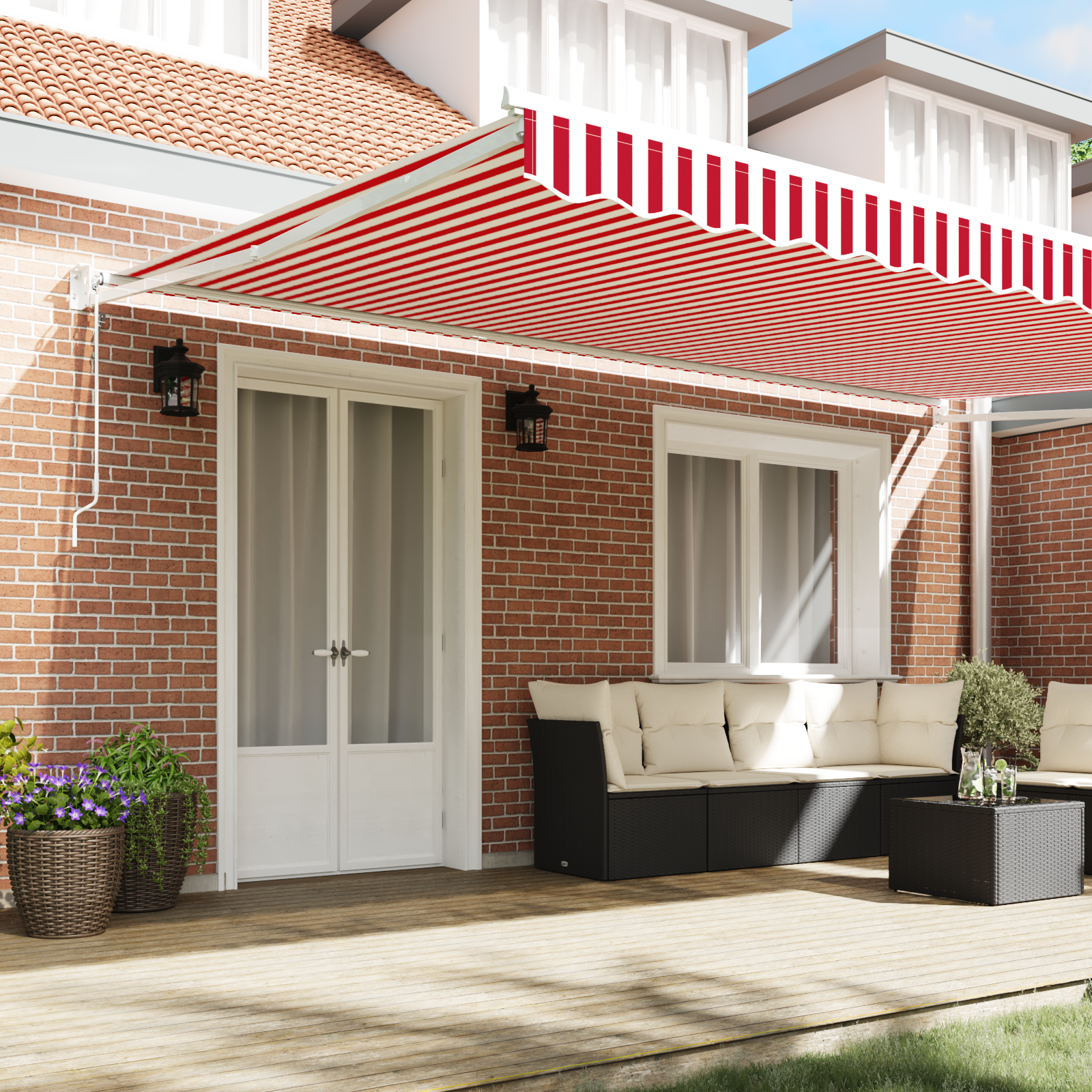 vidaXL Automatische Uittrekbare Zonwering Rood en Wit Gestreept 500x300 cm