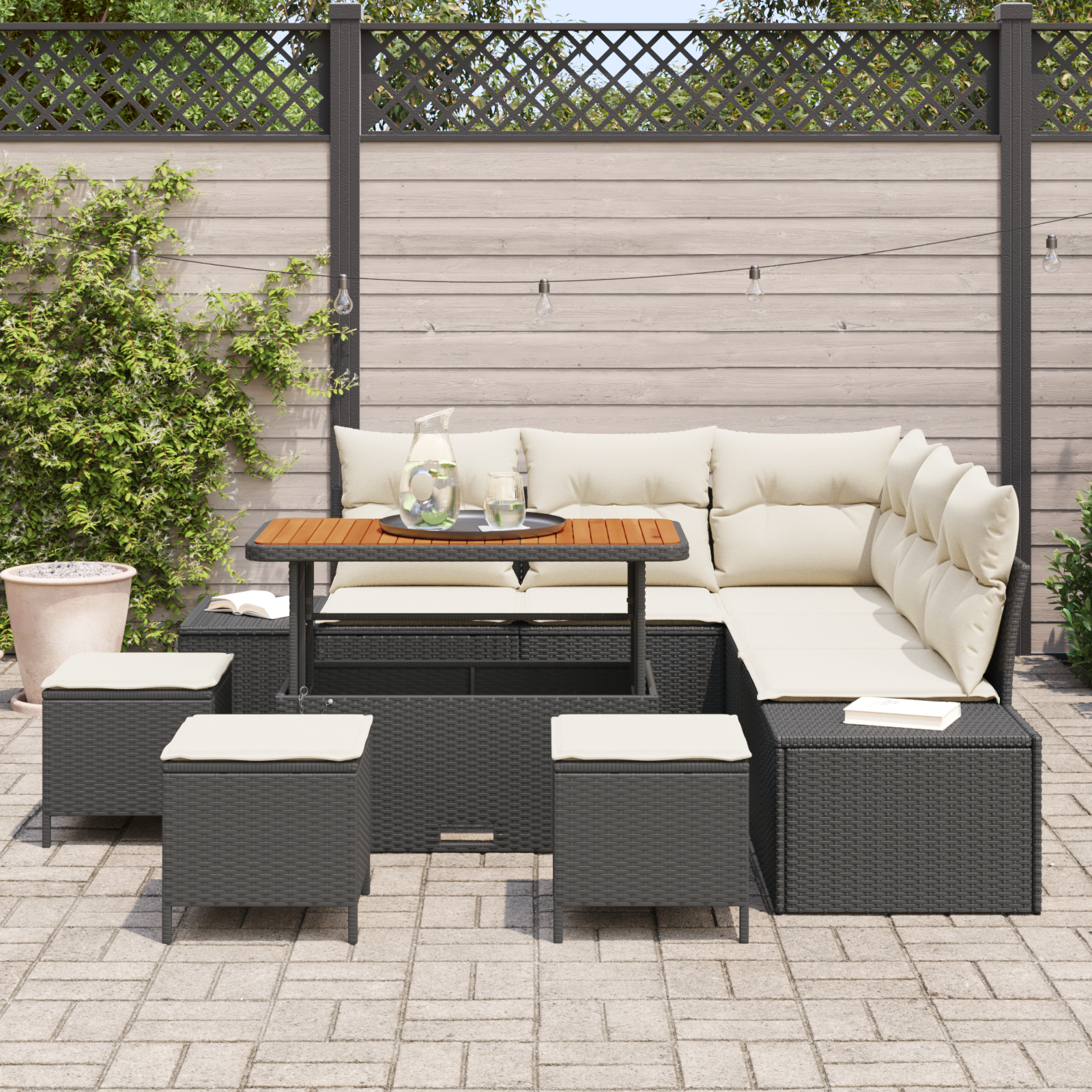 vidaXL 9-delige Tuin Sofa Set met Kussens Zwart Poly Rattan Acacia