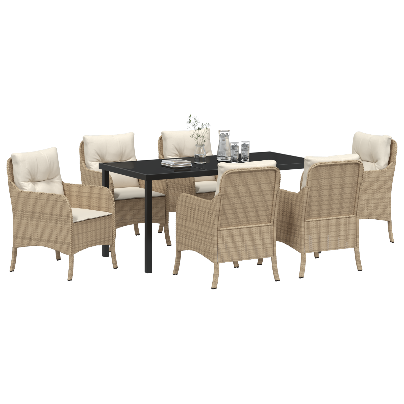 vidaXL 7-delige tuinset met kussens in beige poly rattan