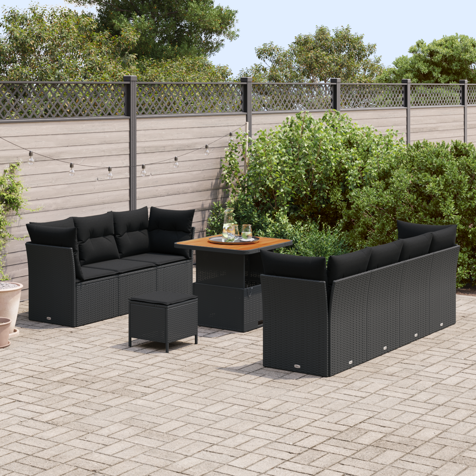 vidaXL 10-delige Tuin Sofa Set met Kussens - Zwart Poly Rattan en Acacia