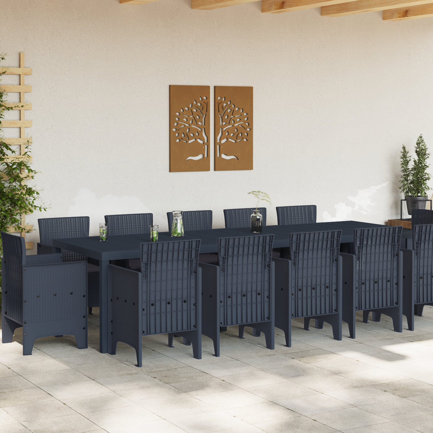 vidaXL 13-delige Tuinset met kussens poly rattan antraciet