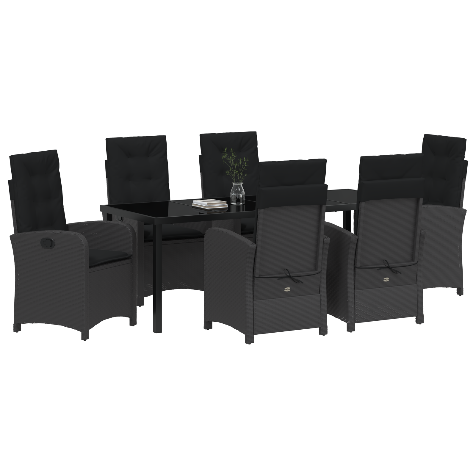 vidaXL 7-delige tuinset met kussens - Zwart poly rattan