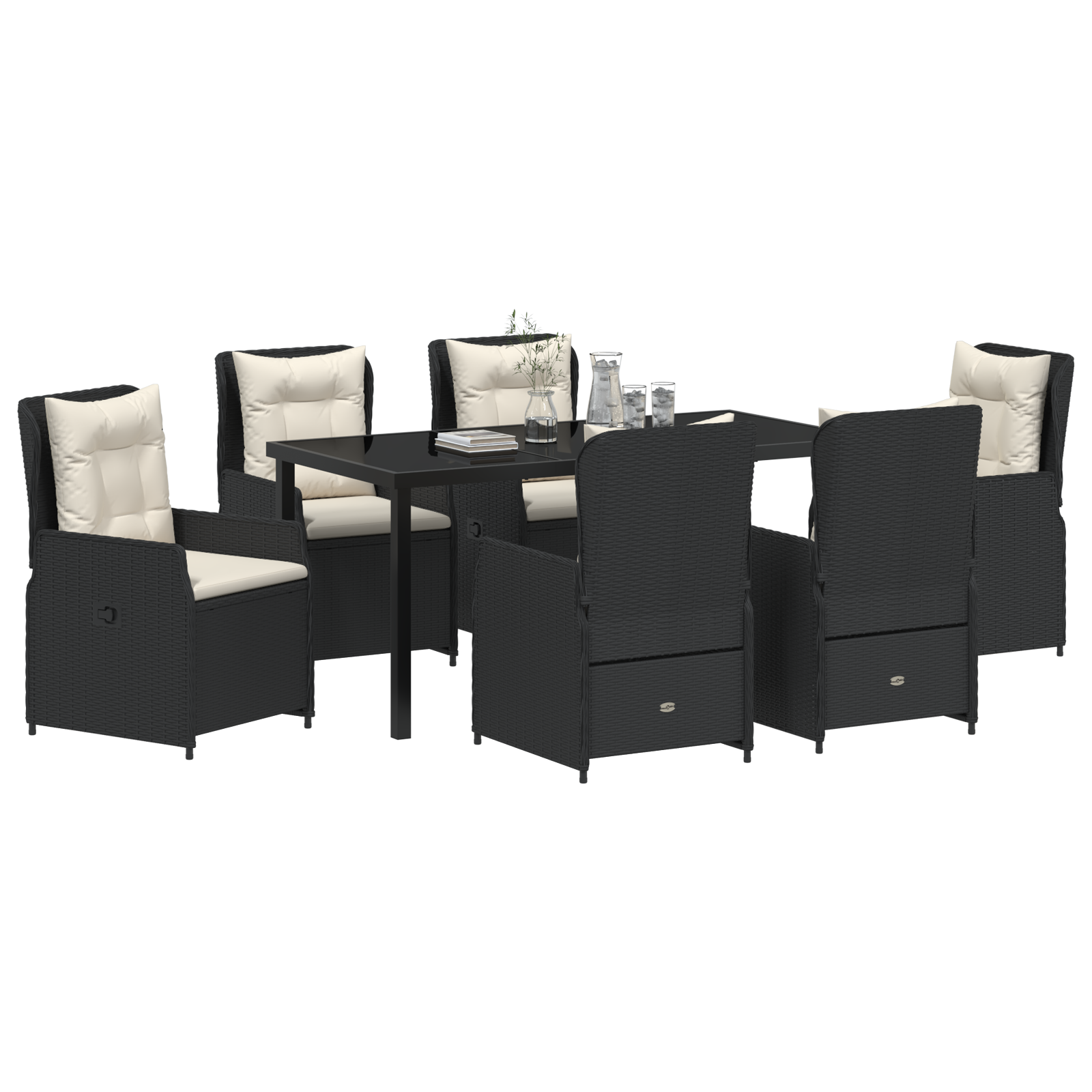 vidaXL 7-delige tuin eettafelset zwart poly rattan