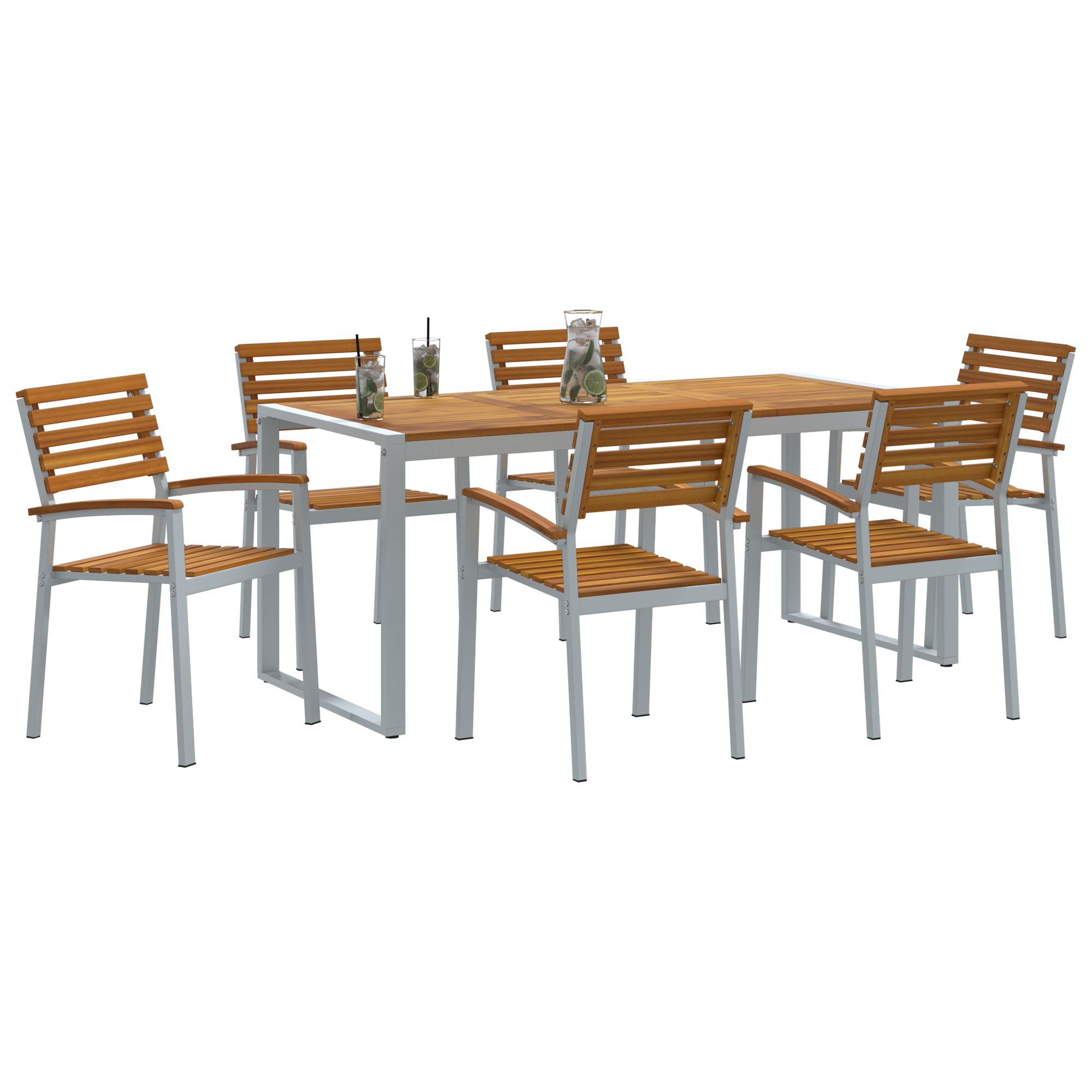 vidaXL 7-delige Tuin Eetset Solid Wood Acacia en Metaal