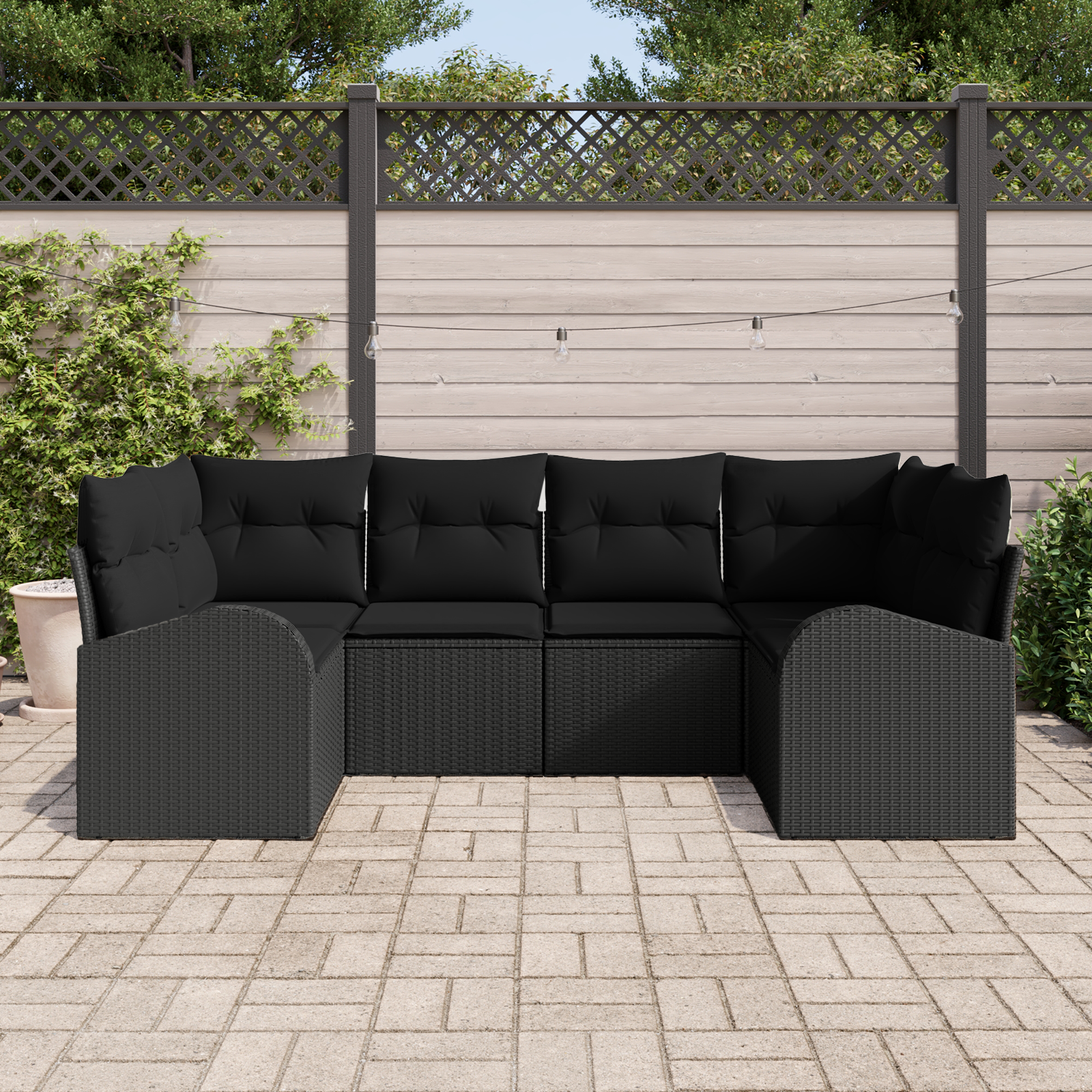 vidaXL 6-delige Tuinbankenset met kussens poly rattan zwart