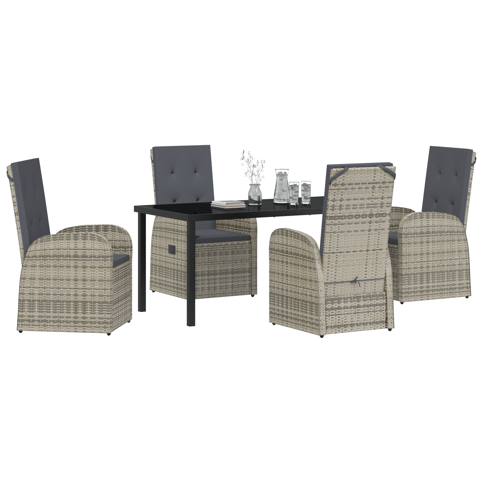 vidaXL 5-delig Tuinset met kussens poly rattan grijs