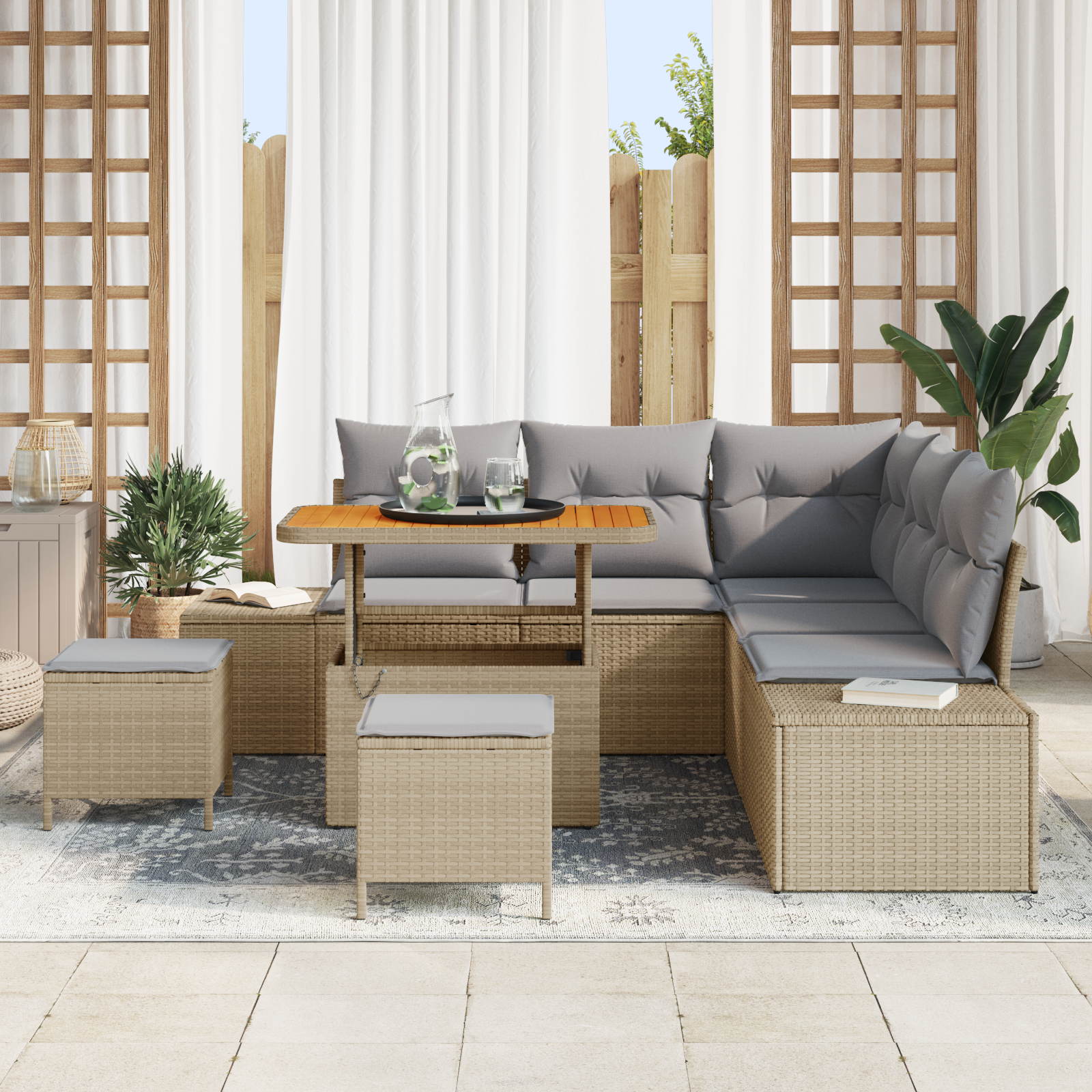 vidaXL 8-delige tuin sofa set met kussens beige poly rattan acacia