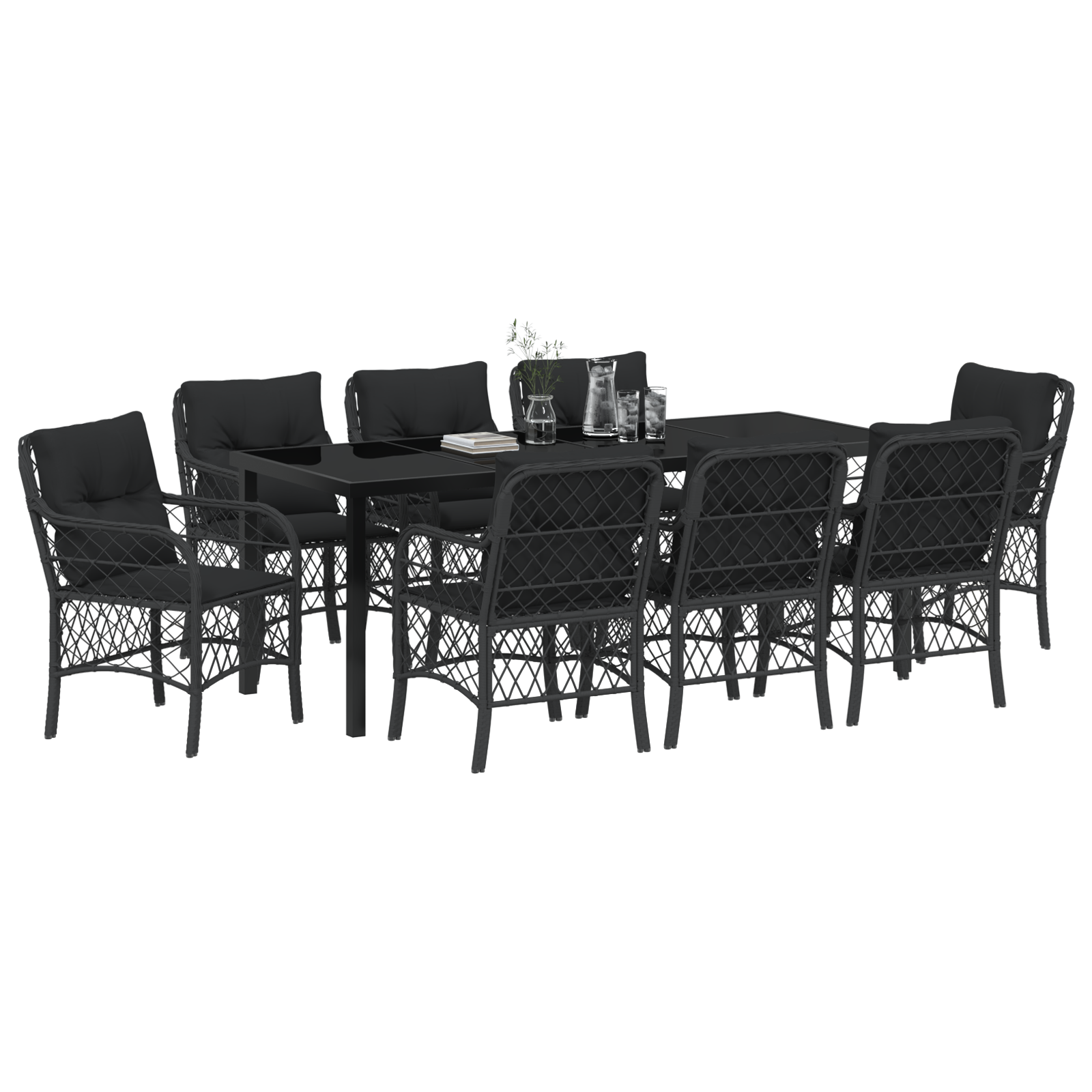 vidaXL 9-delige Tuinset met Kussens Zwart Poly Rattan