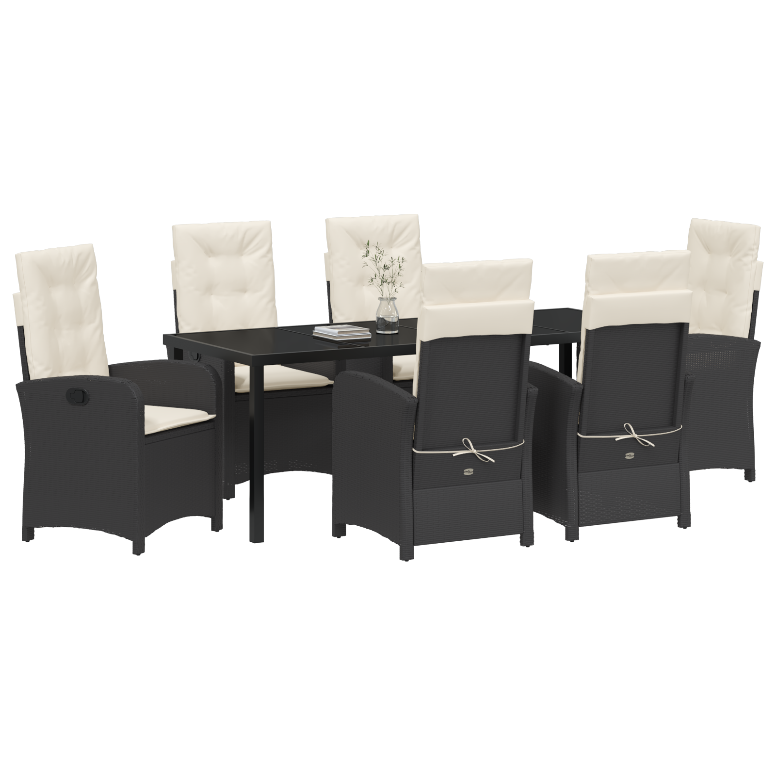 vidaXL 7-delige tuinset met kussens zwart poly rattan