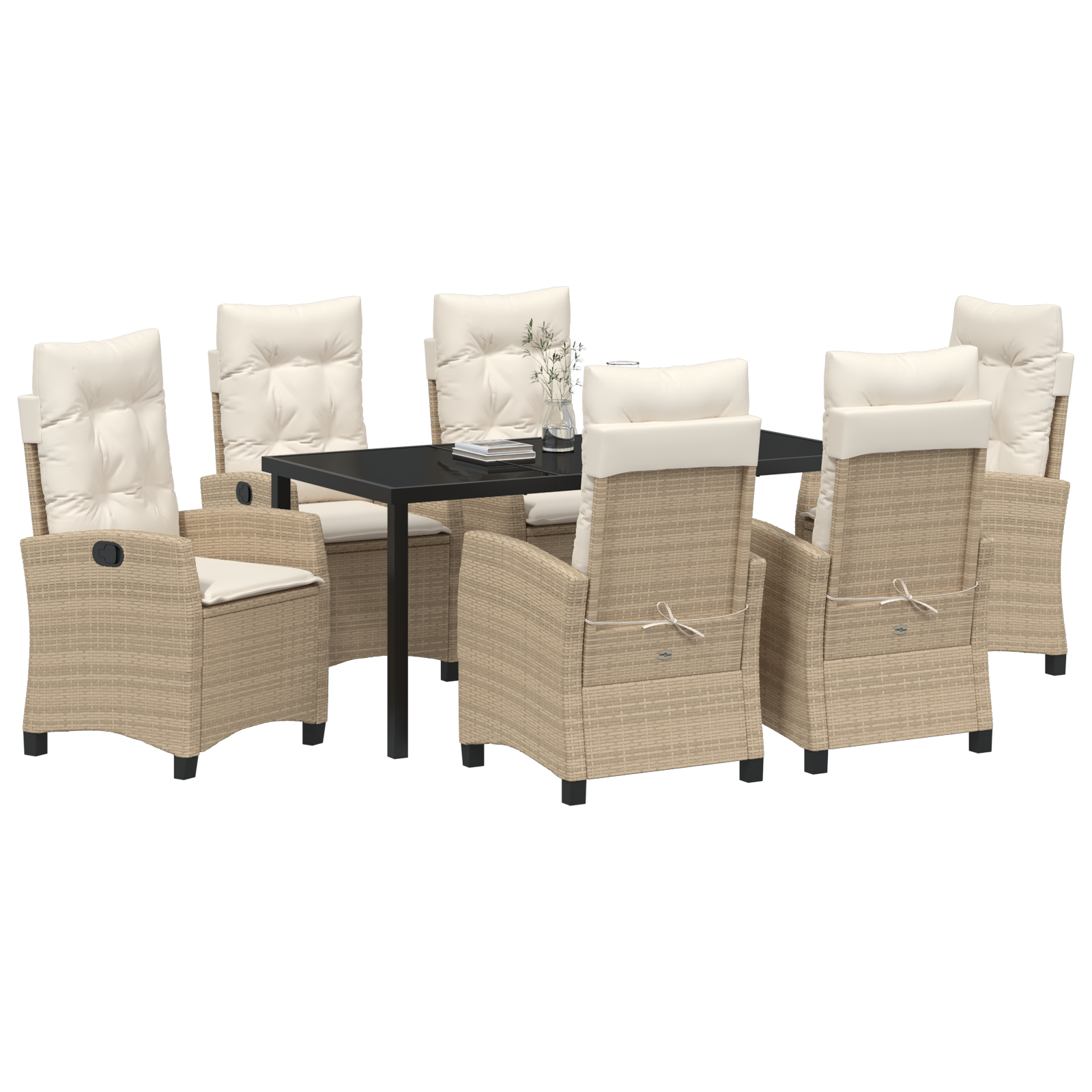 vidaXL 7-delige Tuinset met Eettafel en Kussens - Beige Poly Rattan