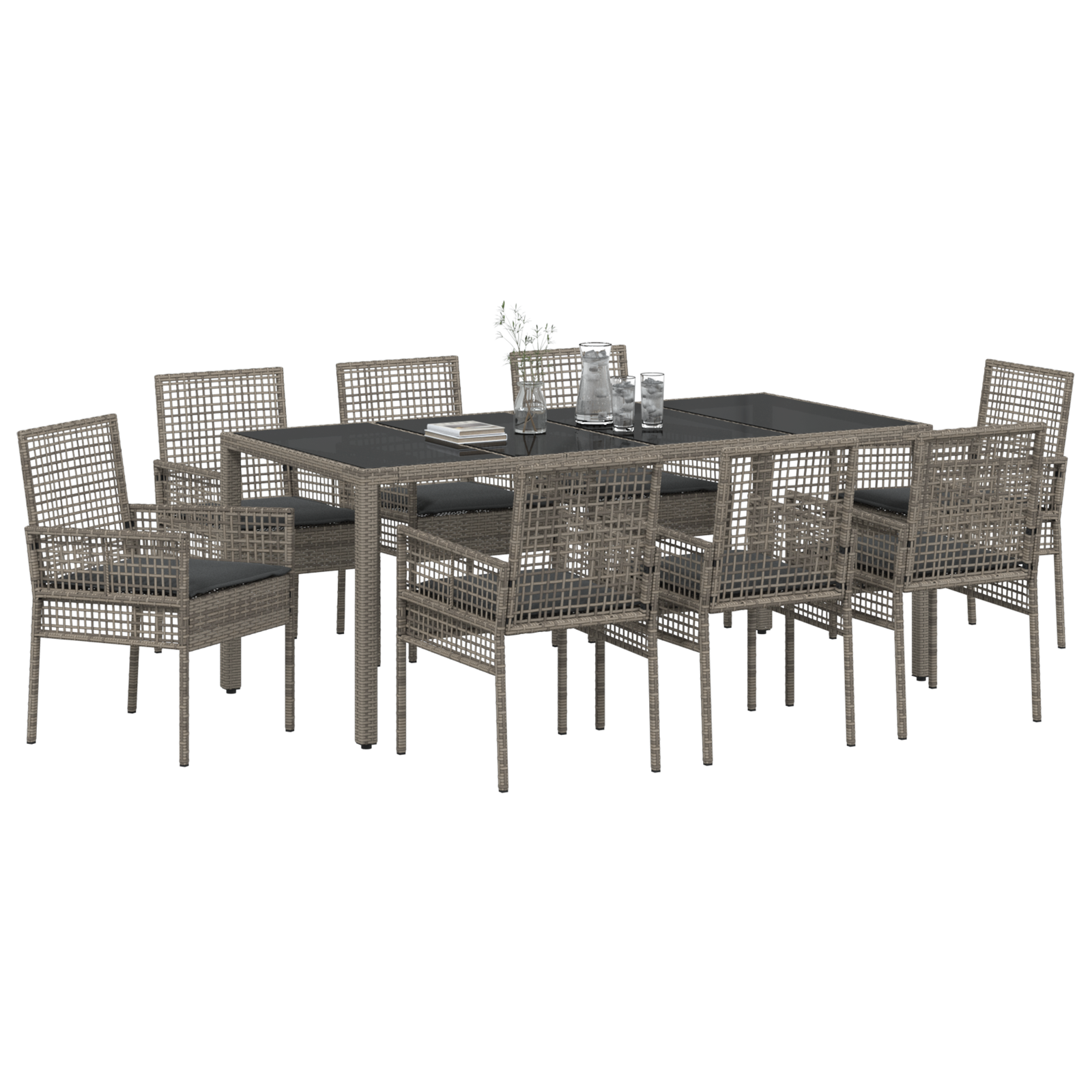 vidaXL 9-delige Tuinset met kussens poly rattan grijs
