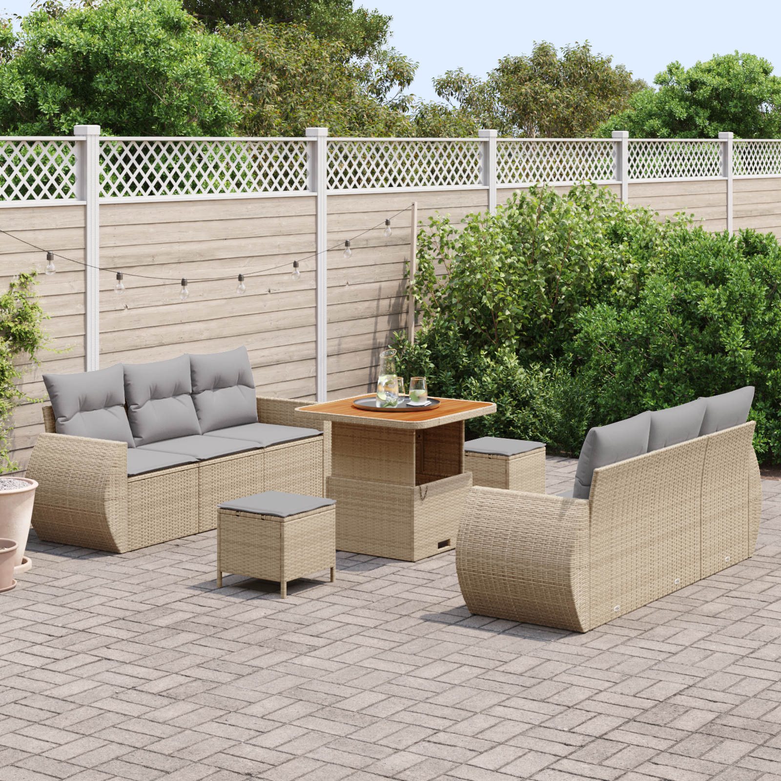 vidaXL 9-delige loungeset met kussens beige poly rattan acacia