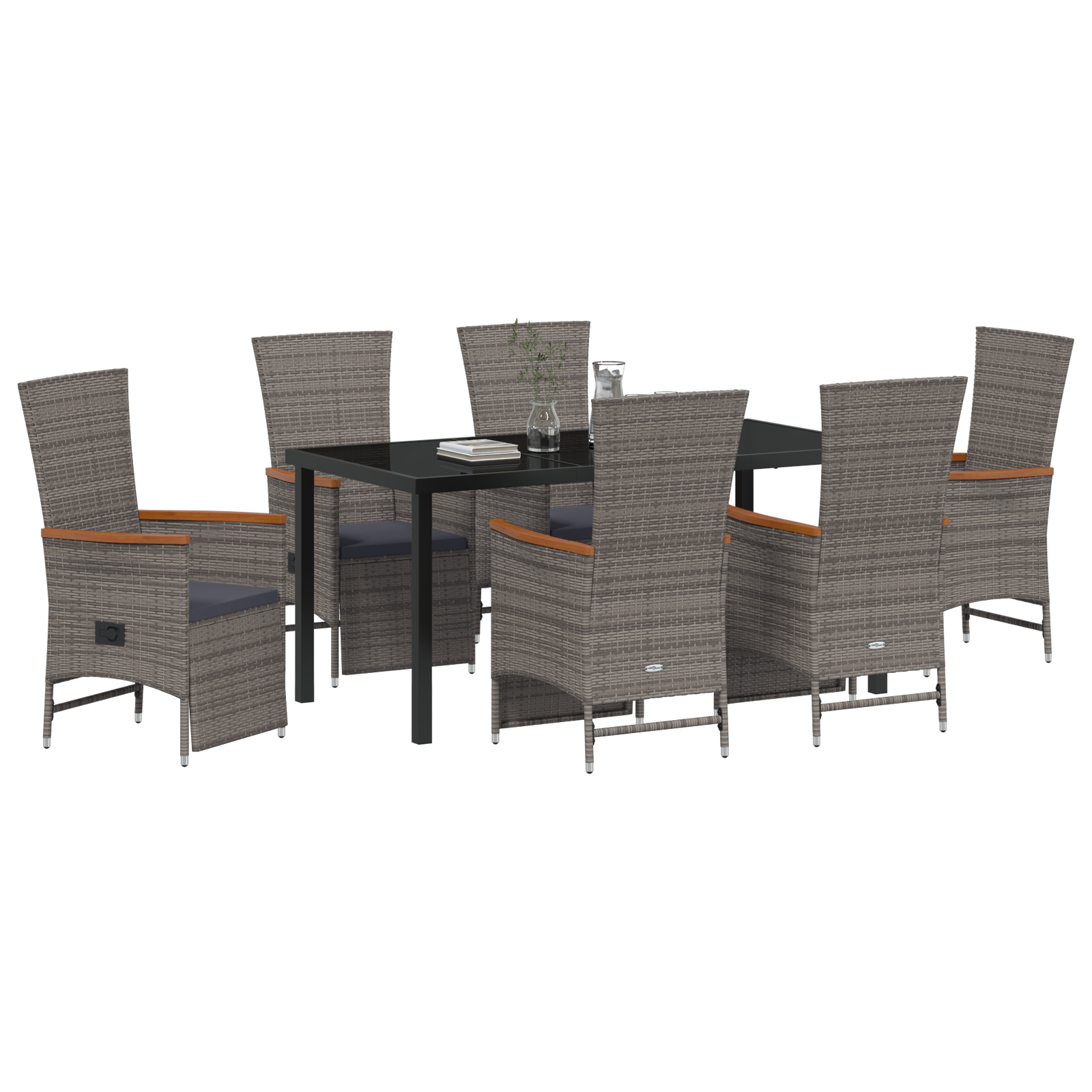 vidaXL 7-delige tuinset met kussens - grijs poly rattan
