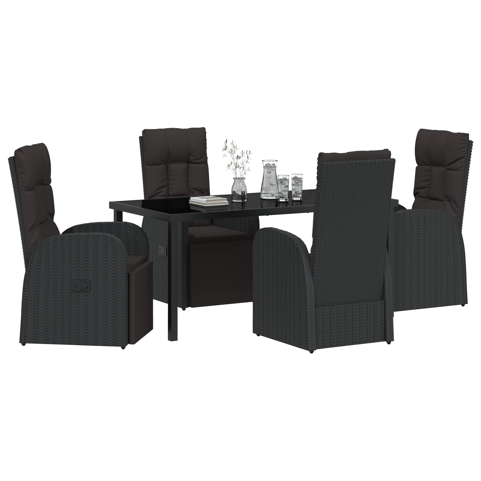 vidaXL 5-delige tuinset met kussens in zwart poly rattan