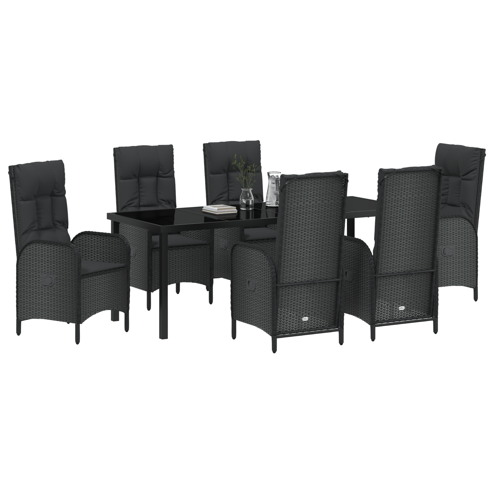vidaXL 7-delige Tuinset met Eettafel in Zwart Poly Rattan