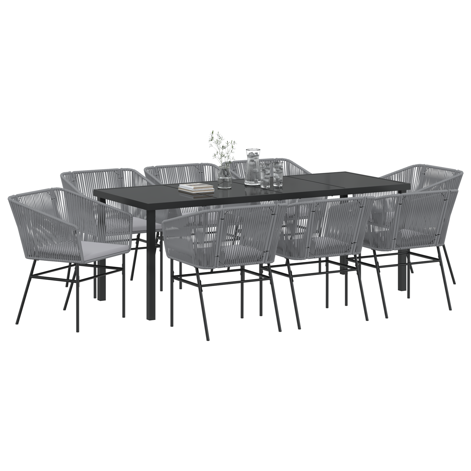 vidaXL 9-delige tuinset met kussens in grijs poly rattan