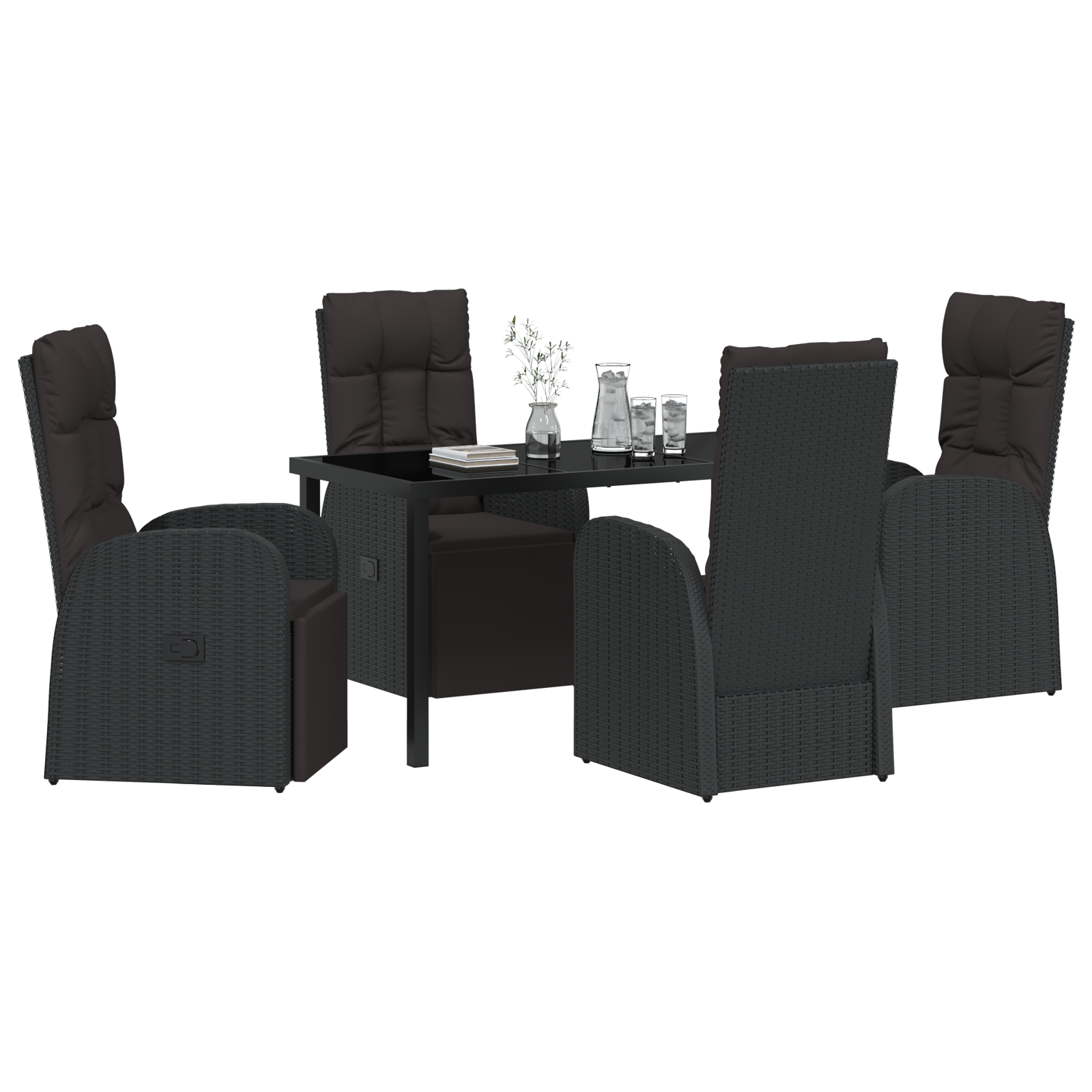 vidaXL 5-delige Tuinset met Kussens - Zwart Poly Rattan