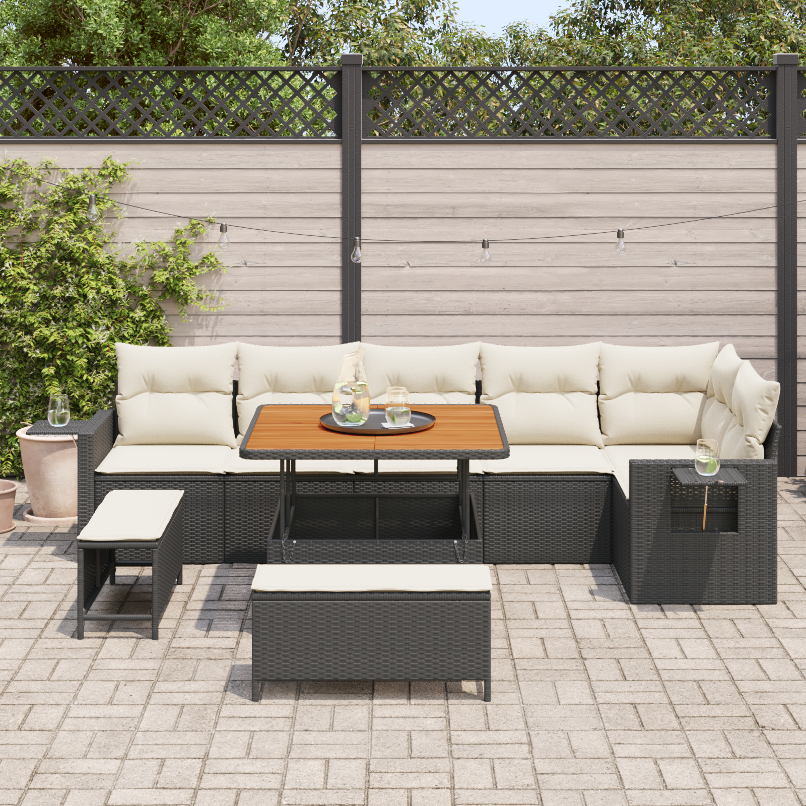 vidaXL 9-delige Tuinbankenset met kussens poly rattan acacia zwart