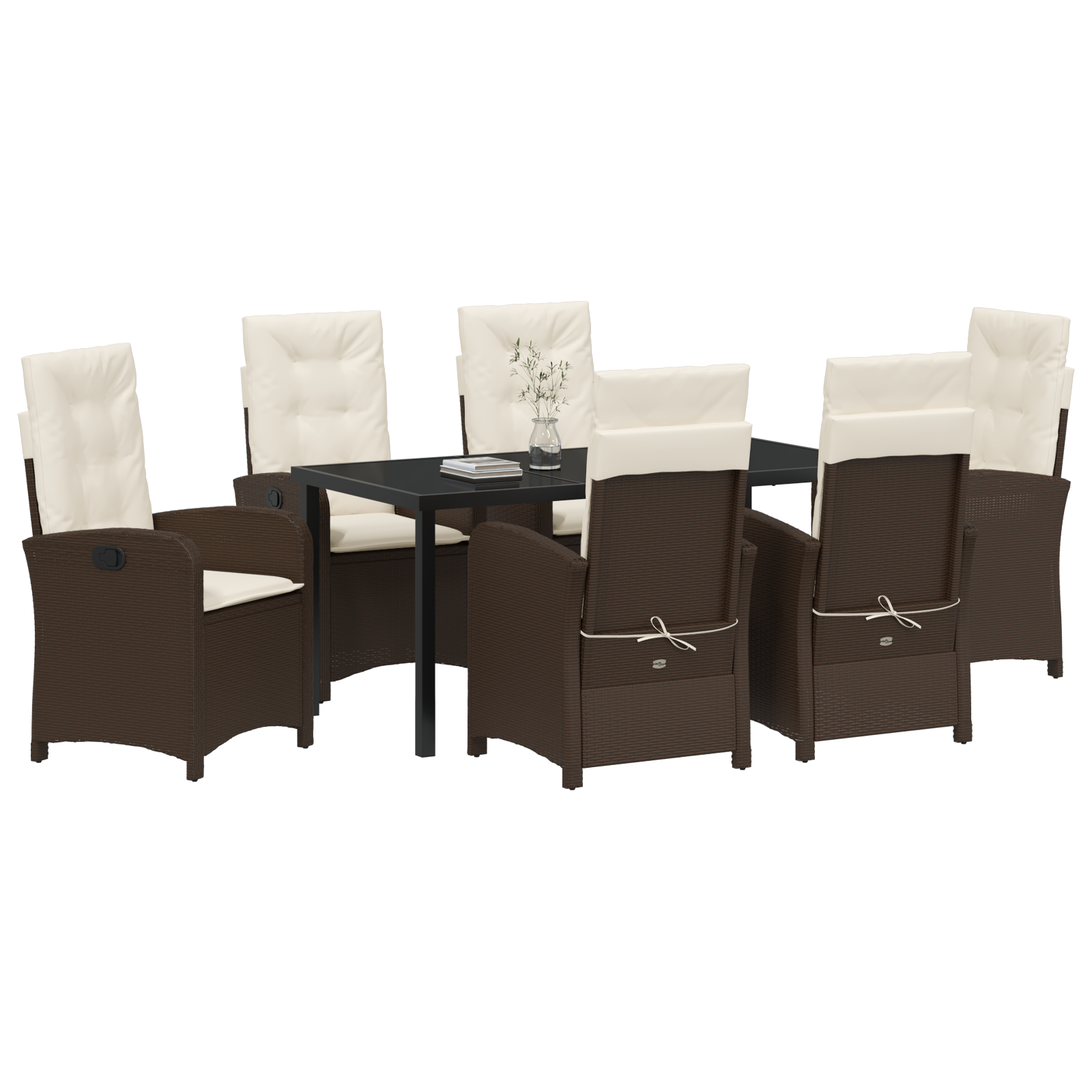 vidaXL 7-delige tuinset met kussens in bruin poly rattan