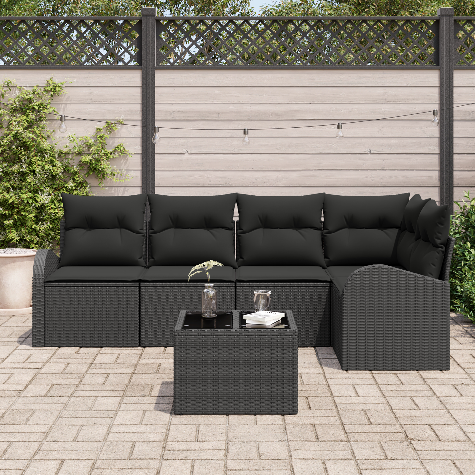 vidaXL 6-delige tuinsofa set met kussens in het beige poly rattan