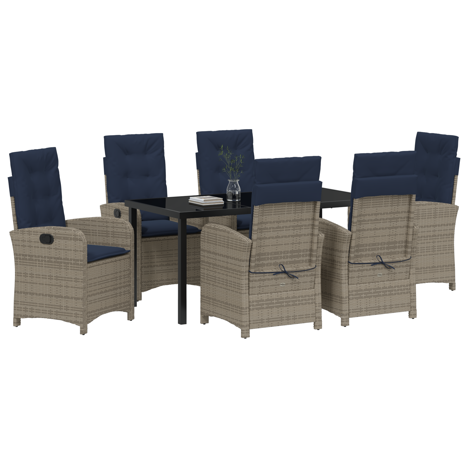 vidaXL 7-delige Tuinset met Kussens Grijs Poly Rattan