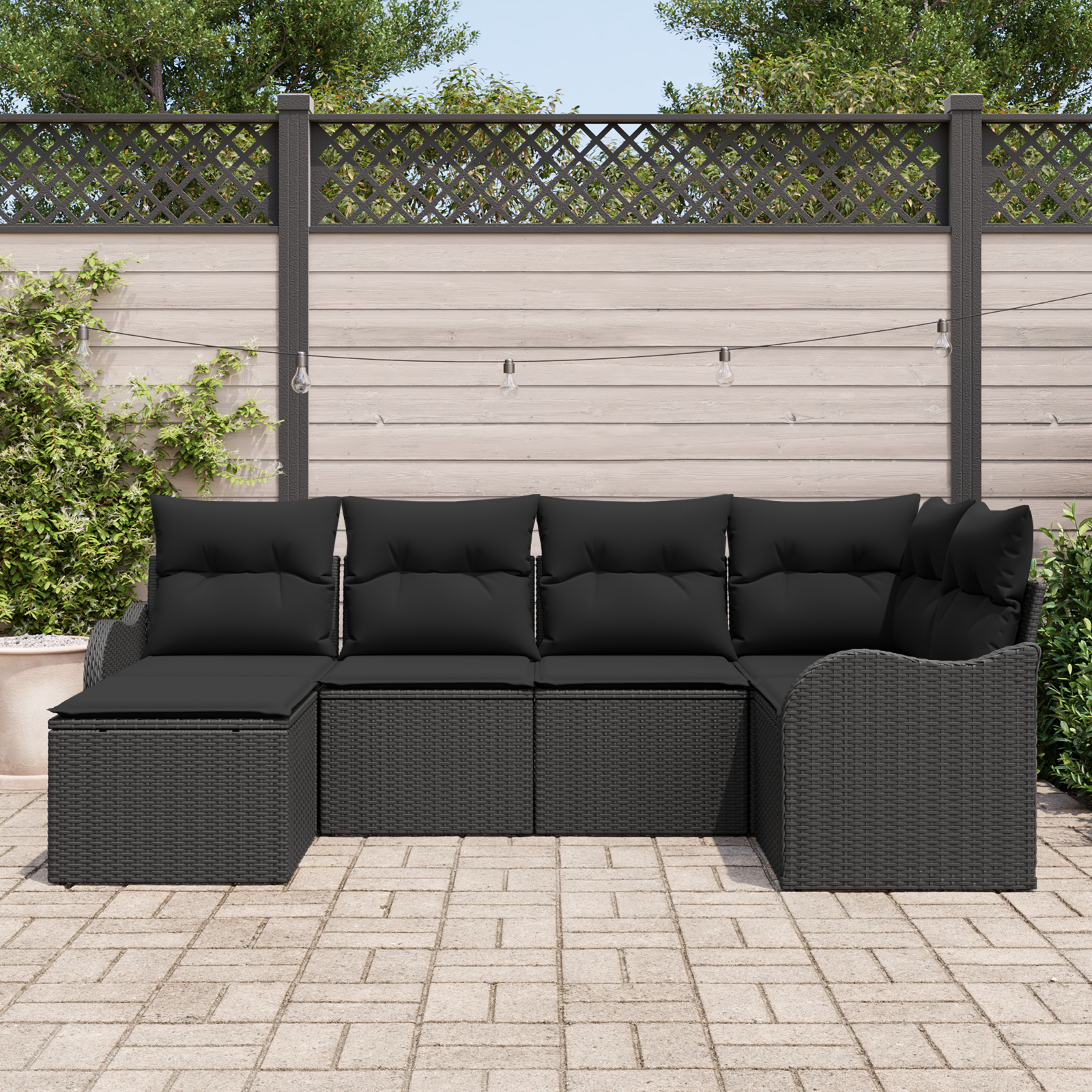 vidaXL 6-delige tuinsofa set met kussens zwart poly rattan