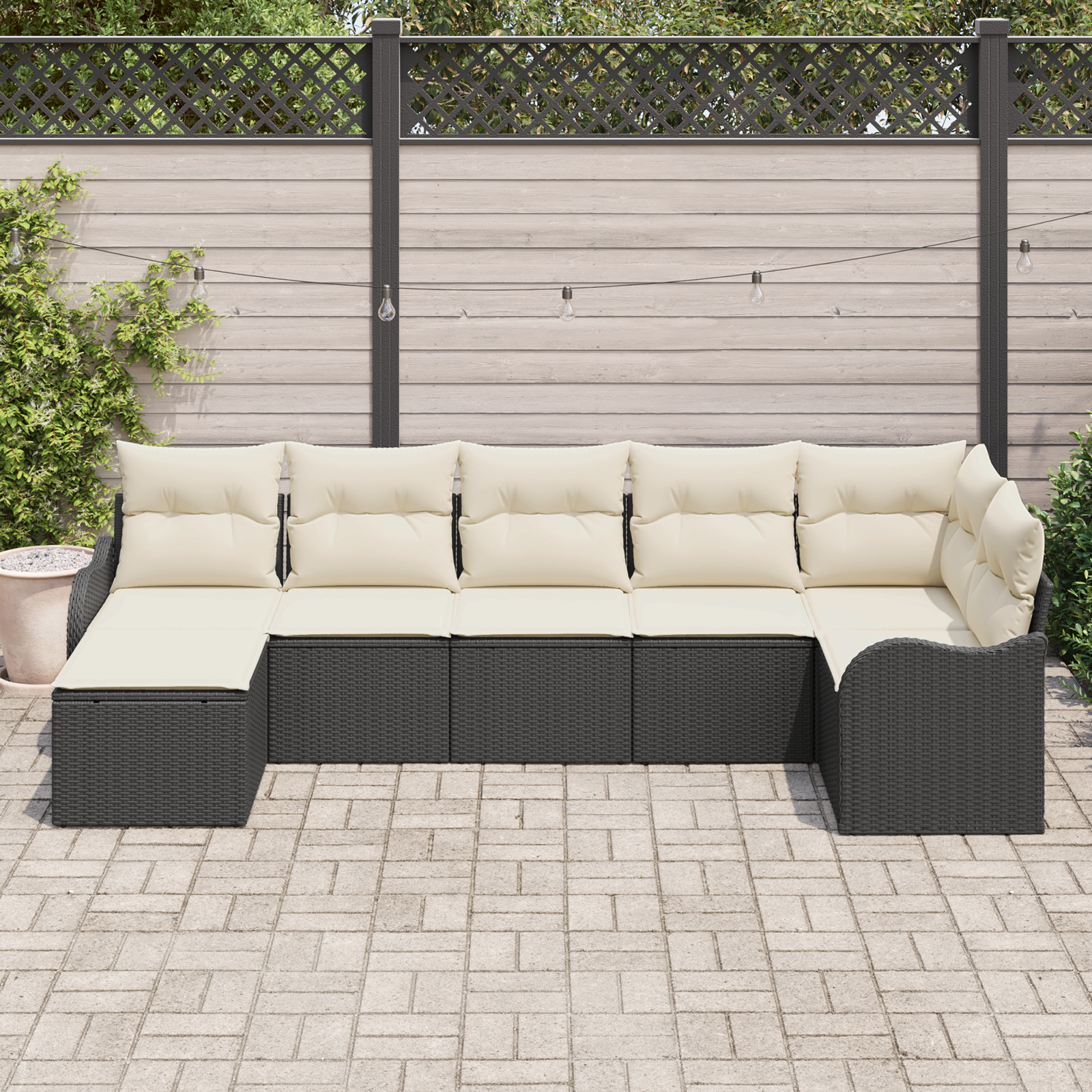 vidaXL 7-delige tuinbankset met kussens zwart poly rattan
