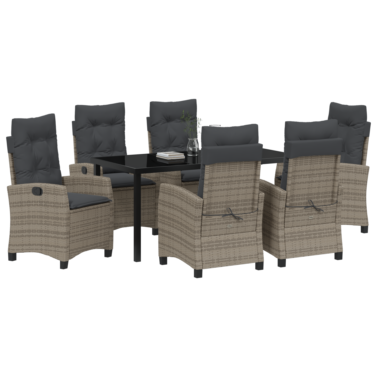 vidaXL 7-delige Tuin Eetset met Kussens - Grijs Poly Rattan