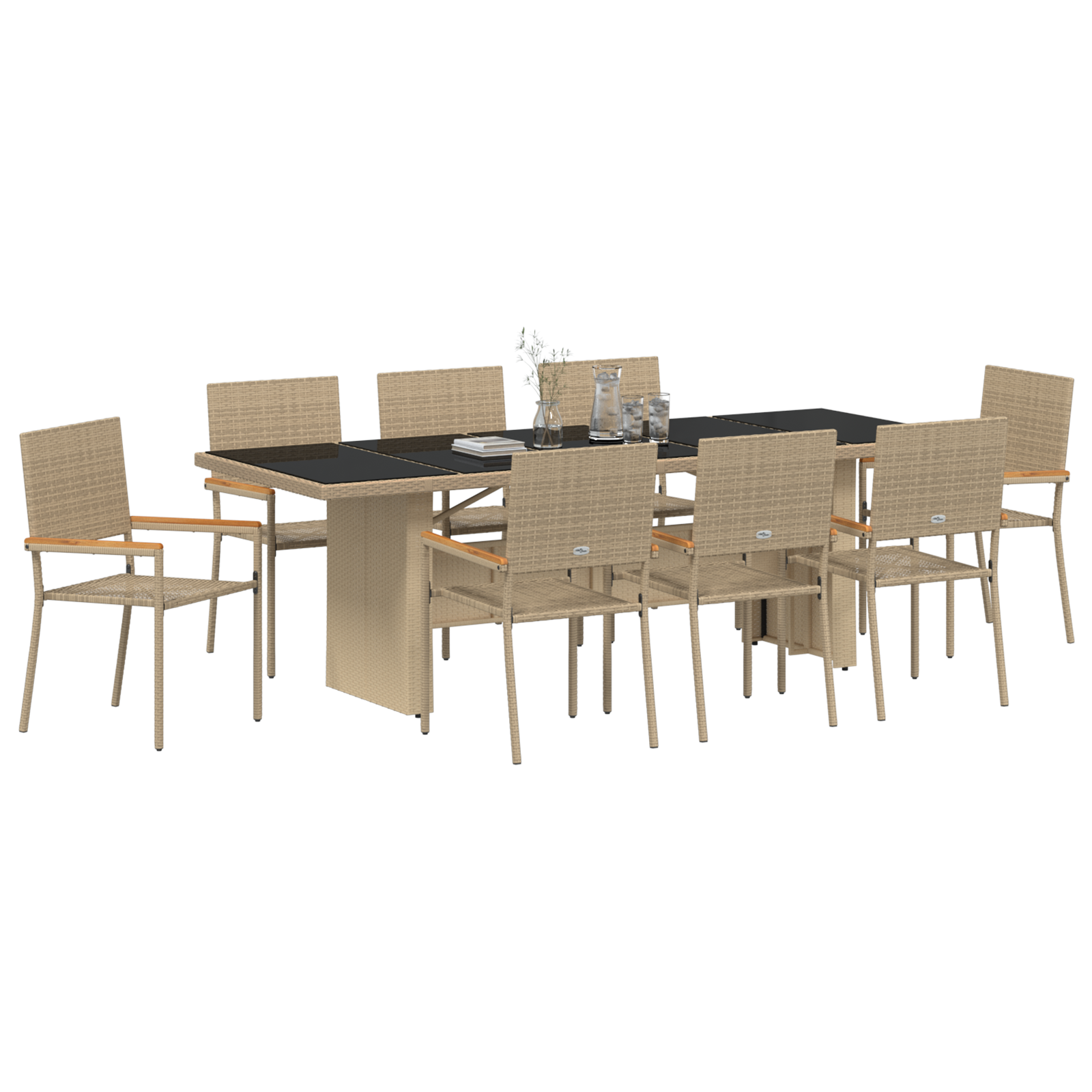 vidaXL 9-delige tuin eetset in beige poly rattan