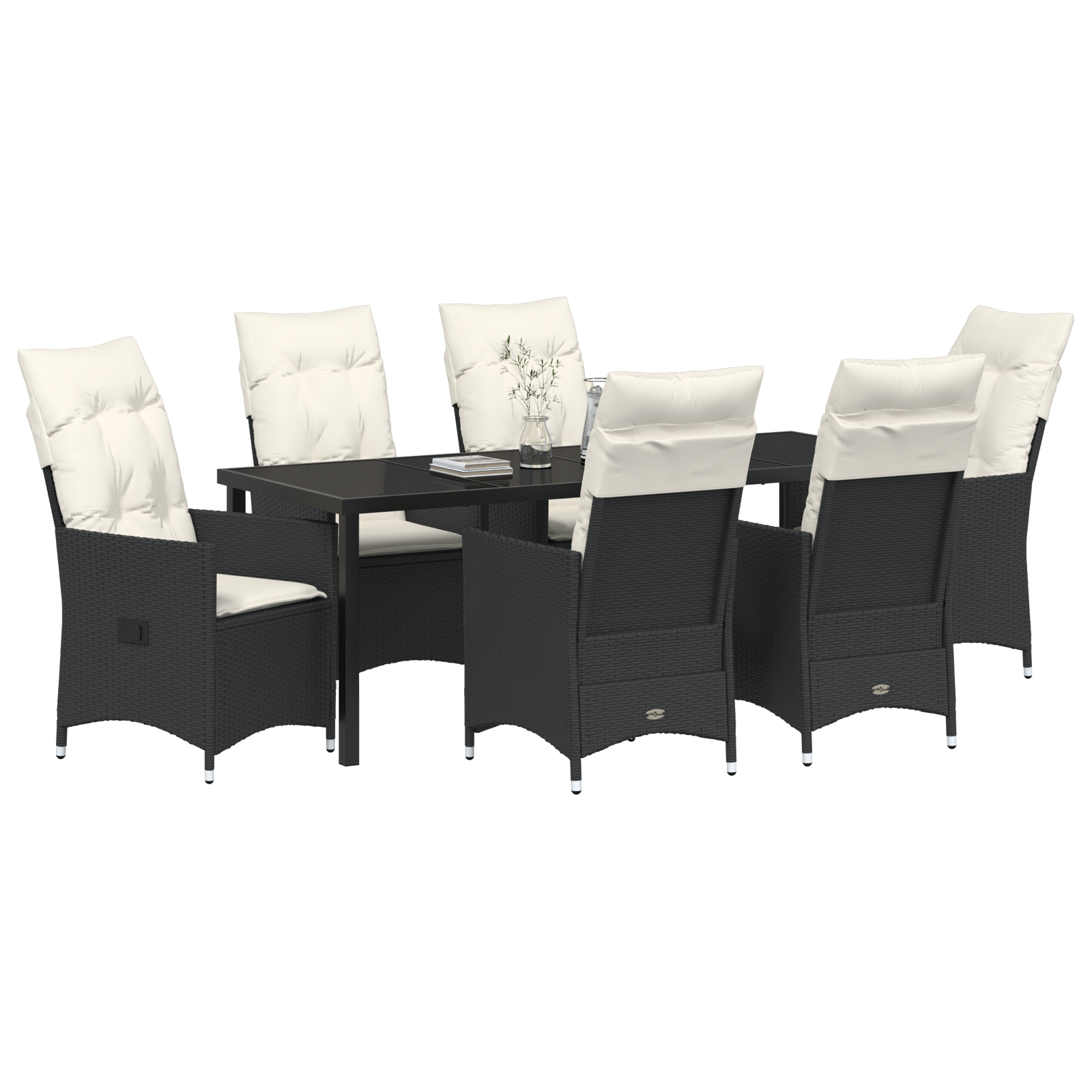 vidaXL 7-delige tuinset met kussens zwart poly rattan